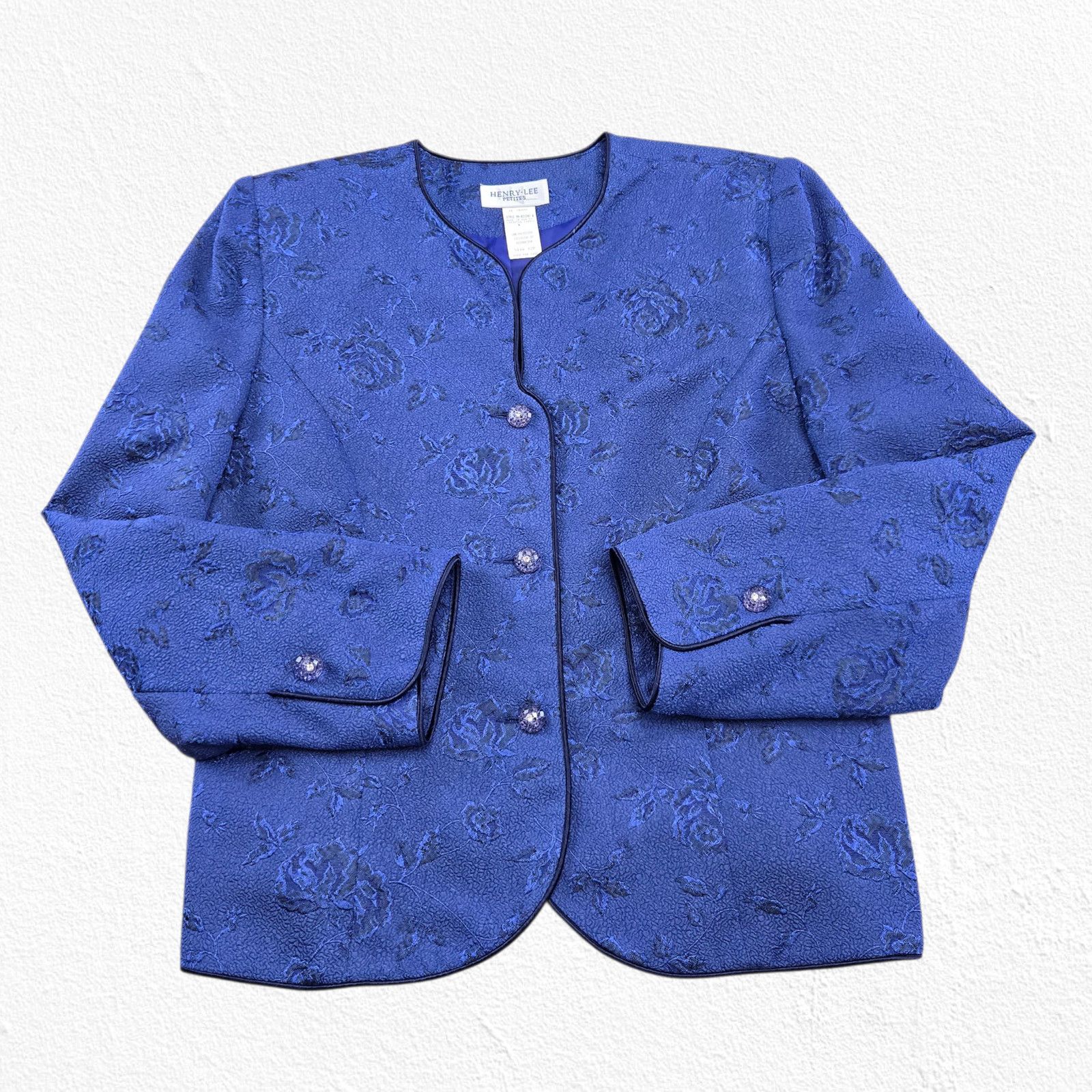 Vintage 80s Royal Blue Jacquard Skirt Suit 12P Size 34" / US 12 / IT 48 - 3 Thumbnail