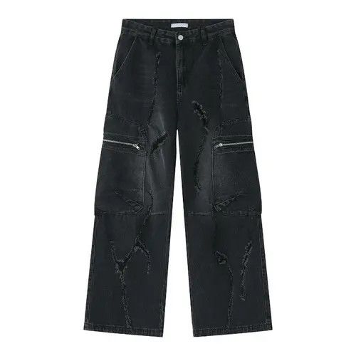 VIBE Baggy Ripped Jeans Frayed Zipper Pockets cargo Pants Hip-hop Size US 32 / EU 48 - 2 Thumbnail