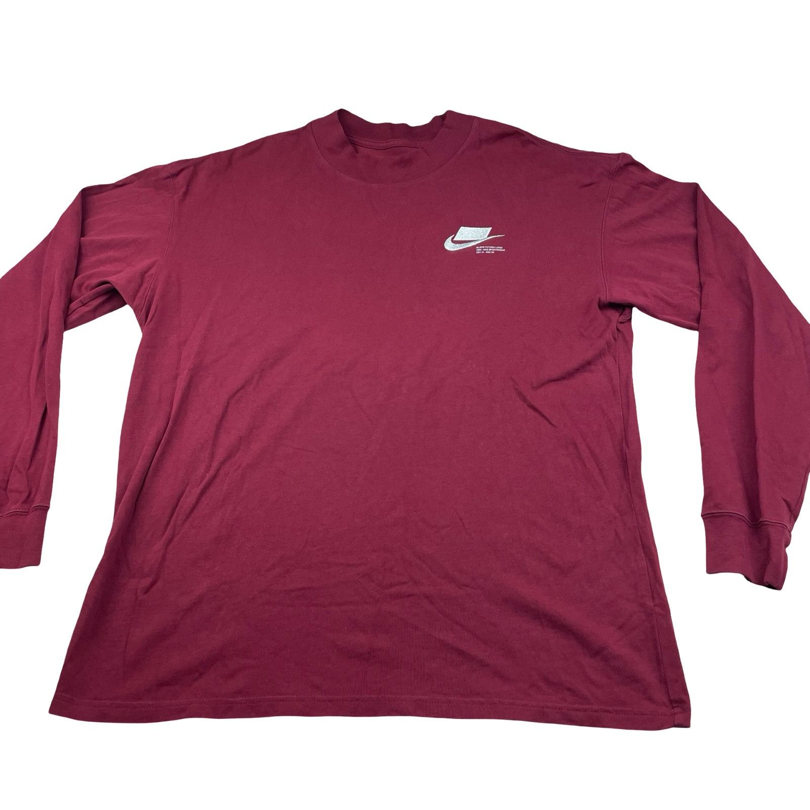 Nike Nike Men's Block Futura 100% Cotton L/S T-Shirt Burgundy • D Size US L / EU 52-54 / 3 - 2 Thumbnail