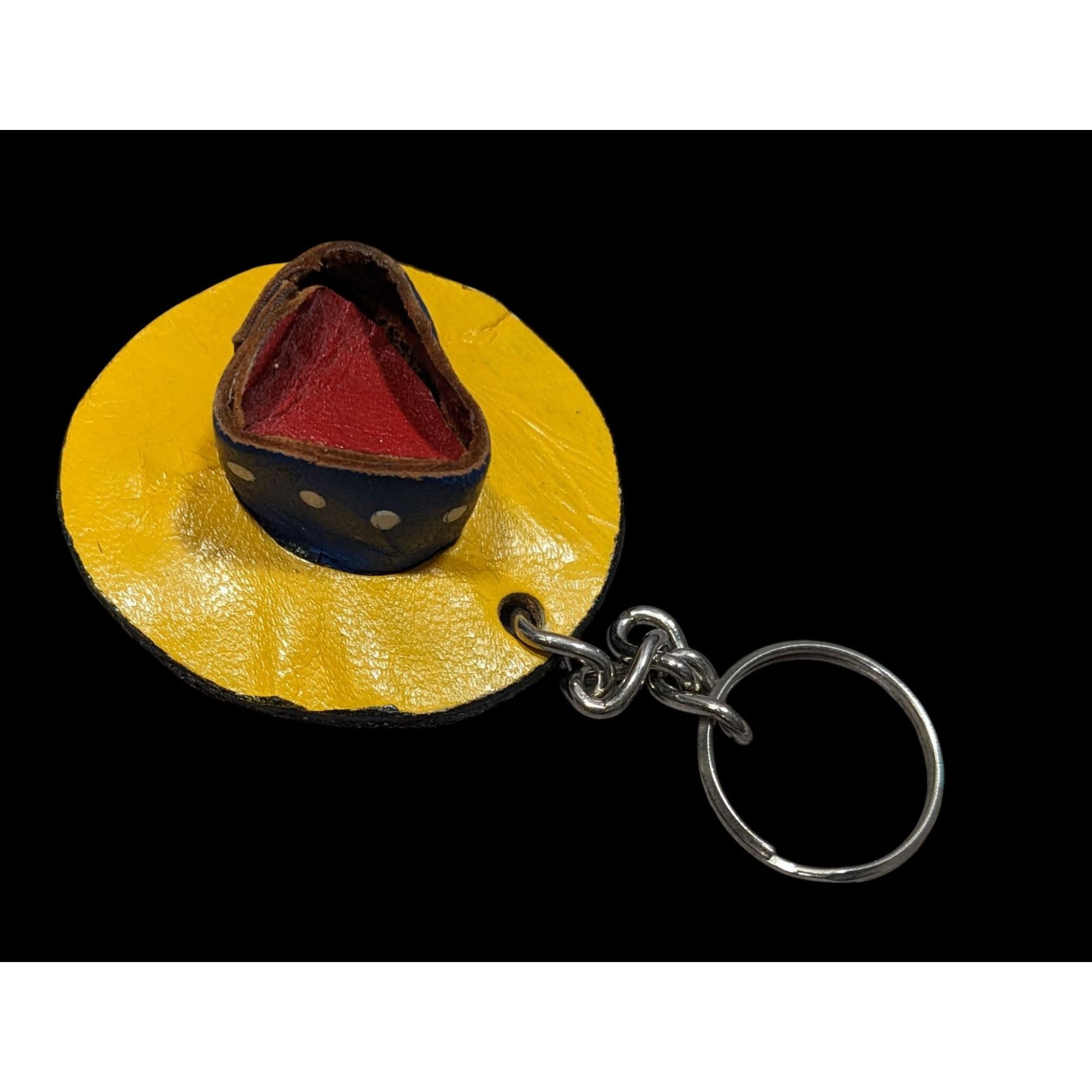 Handmade Vintage Handmade Leather Sombrero Keychain With Yellow & Blu Size ONE SIZE - 3 Thumbnail