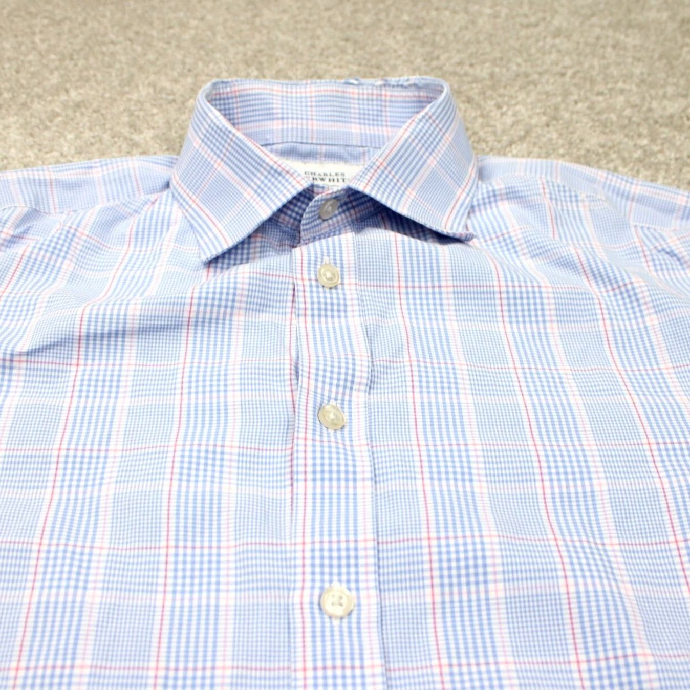 Charles Tyrwhitt Charles Tyrwhitt Shirt Mens 16 1/2 33 Slim Fit Long Sleeve Blue Pink Check Button-Down Dress Shirt Size US XL / EU 56 / 4 - 5 Thumbnail