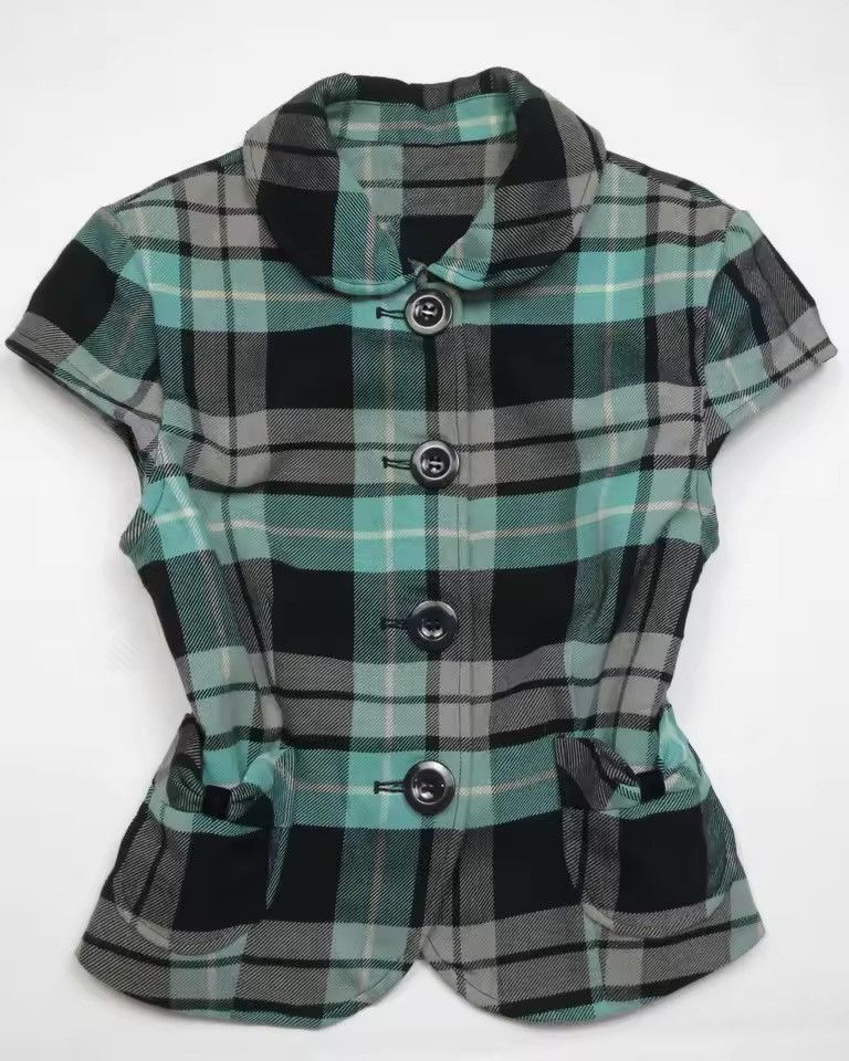 Vintage Y2K Plaid Retro Style Checkered Trendy Button T Shirt Size M / US 6-8 / IT 42-44 - 1 Thumbnail