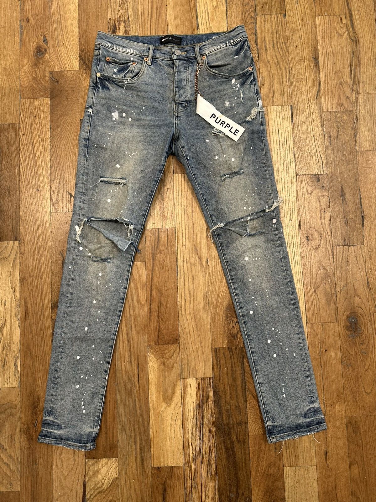Purple Brand Distressed Paint Splatter blueDenim Jeans Sz 32