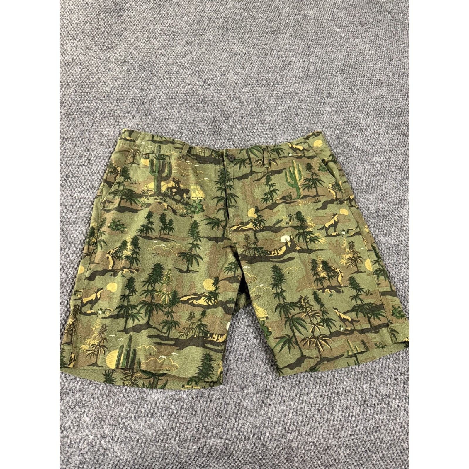 Lucky Brand Lucky Brand Shorts Mens 36 Green Camo Desert Western Cowboy Cactus linen Size US 36 / EU 52 - 2 Thumbnail