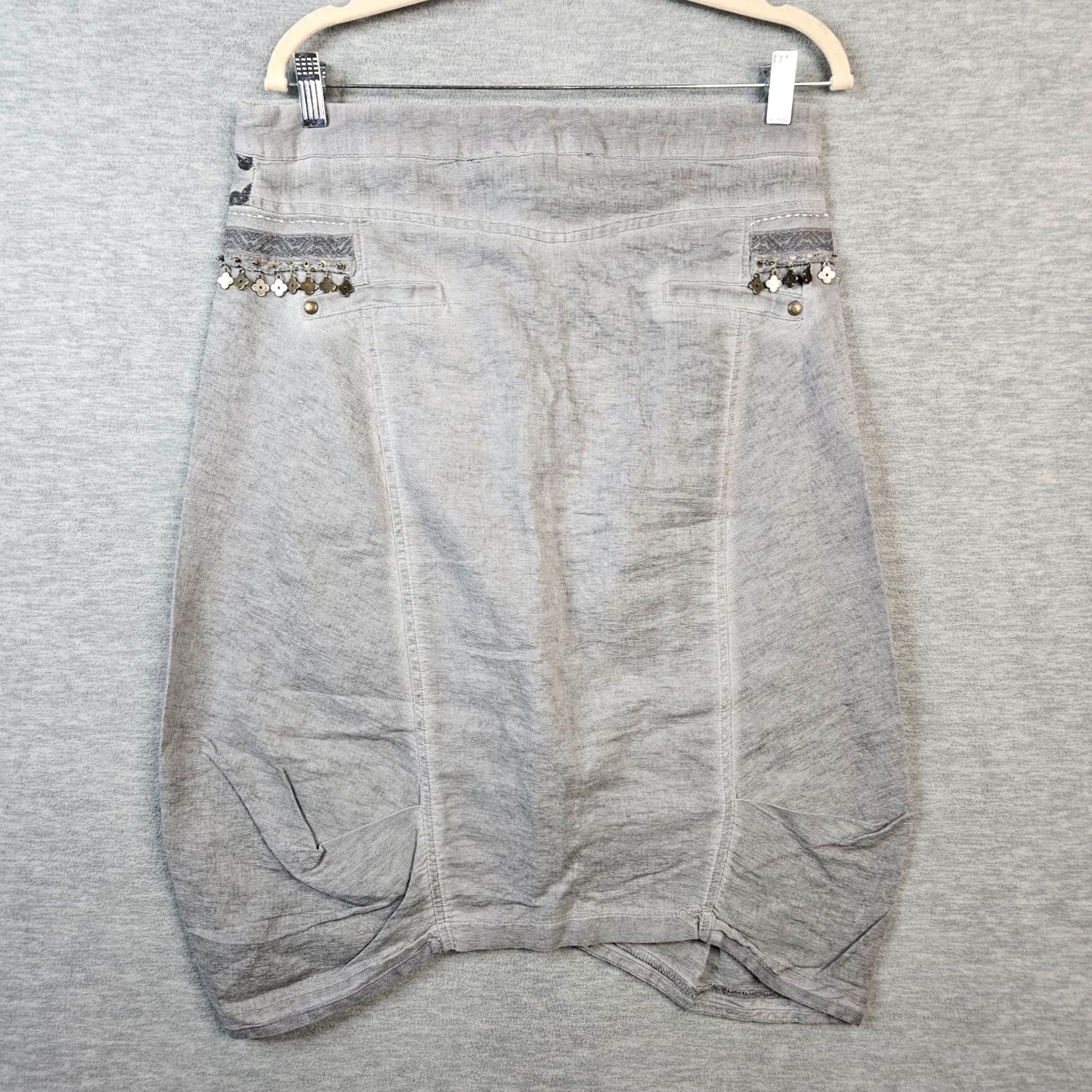 Vintage Angels Never die Women's Gray Button Embroidered Brass Floral Short Skirt Size 3 Size 26" / US 2 / IT 38 - 2 Thumbnail