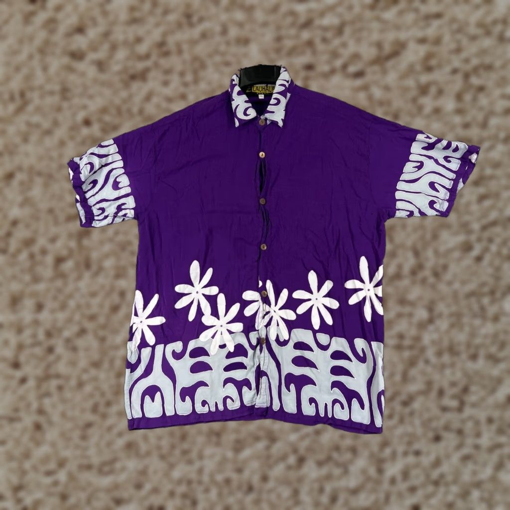Vintage LAUHALA Hawaiian Shirt XL Purple Gray Floral Button Up Short Sleeve Mens Size US XL / EU 56 / 4 - 1 Thumbnail