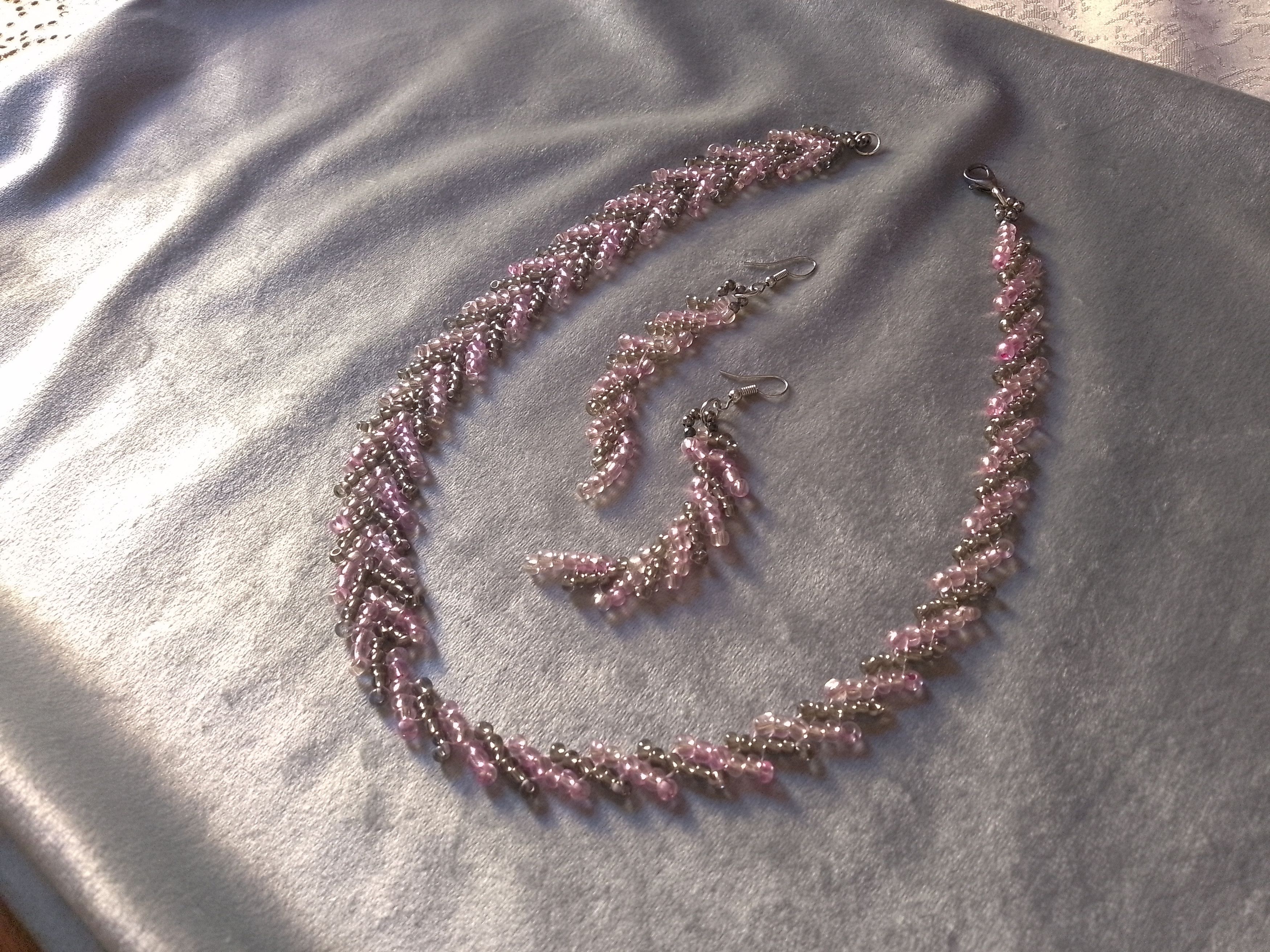 Handmade Necklace. Braided Metallic green/Pink Earrings Elegant Size ONE SIZE - 2 Thumbnail