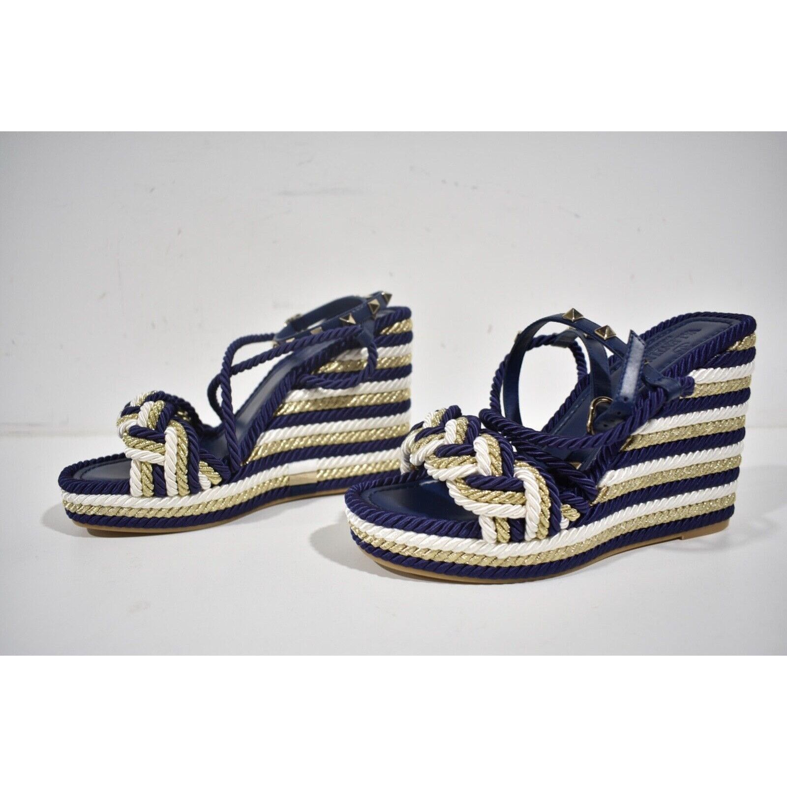 Valentino Rockstud Torchon Stripe Rope Wedge Ankle Strap Sandal 42 Size US 12 / IT 42 - 10 Thumbnail