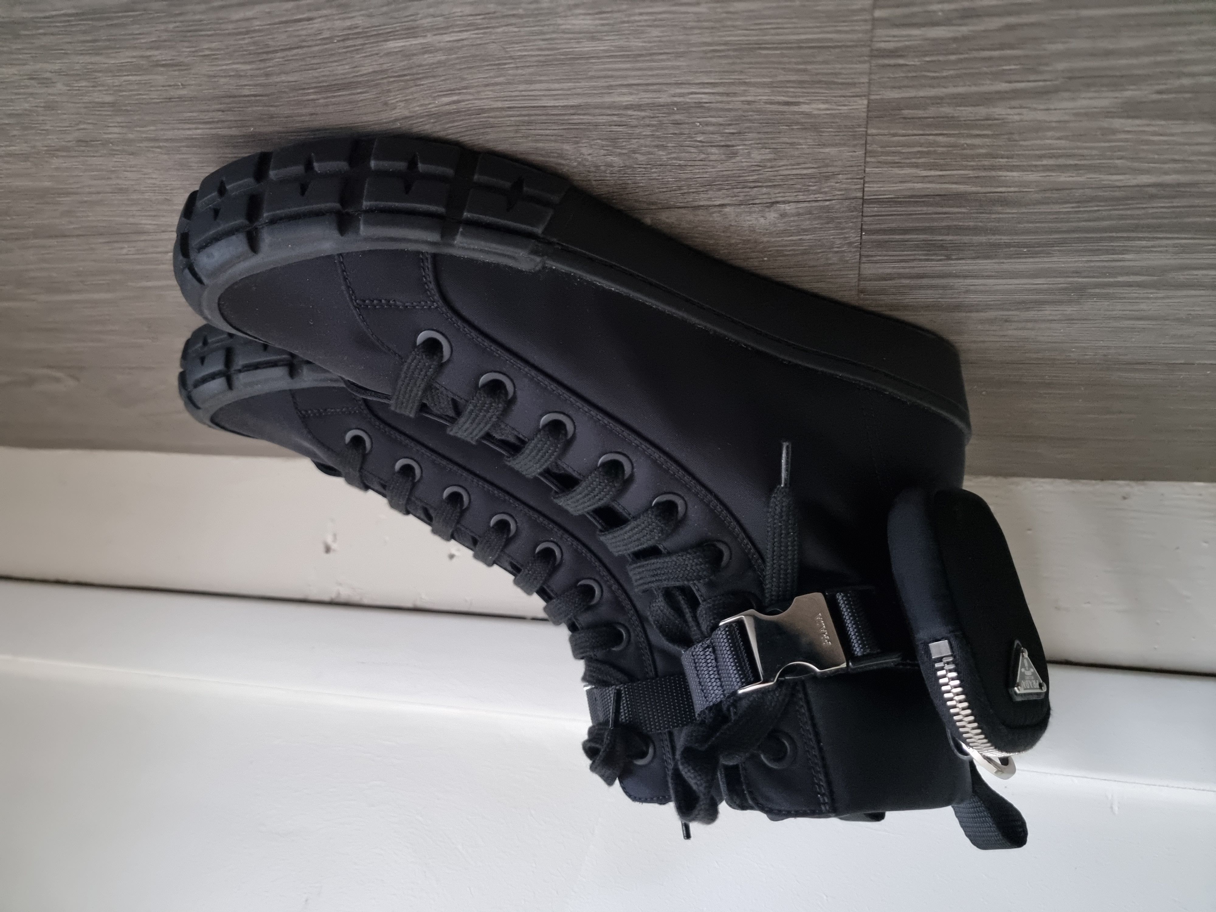 image of Prada Hi Top WHeel Shoes Sneakers in Black, Men's (Size 10.5)