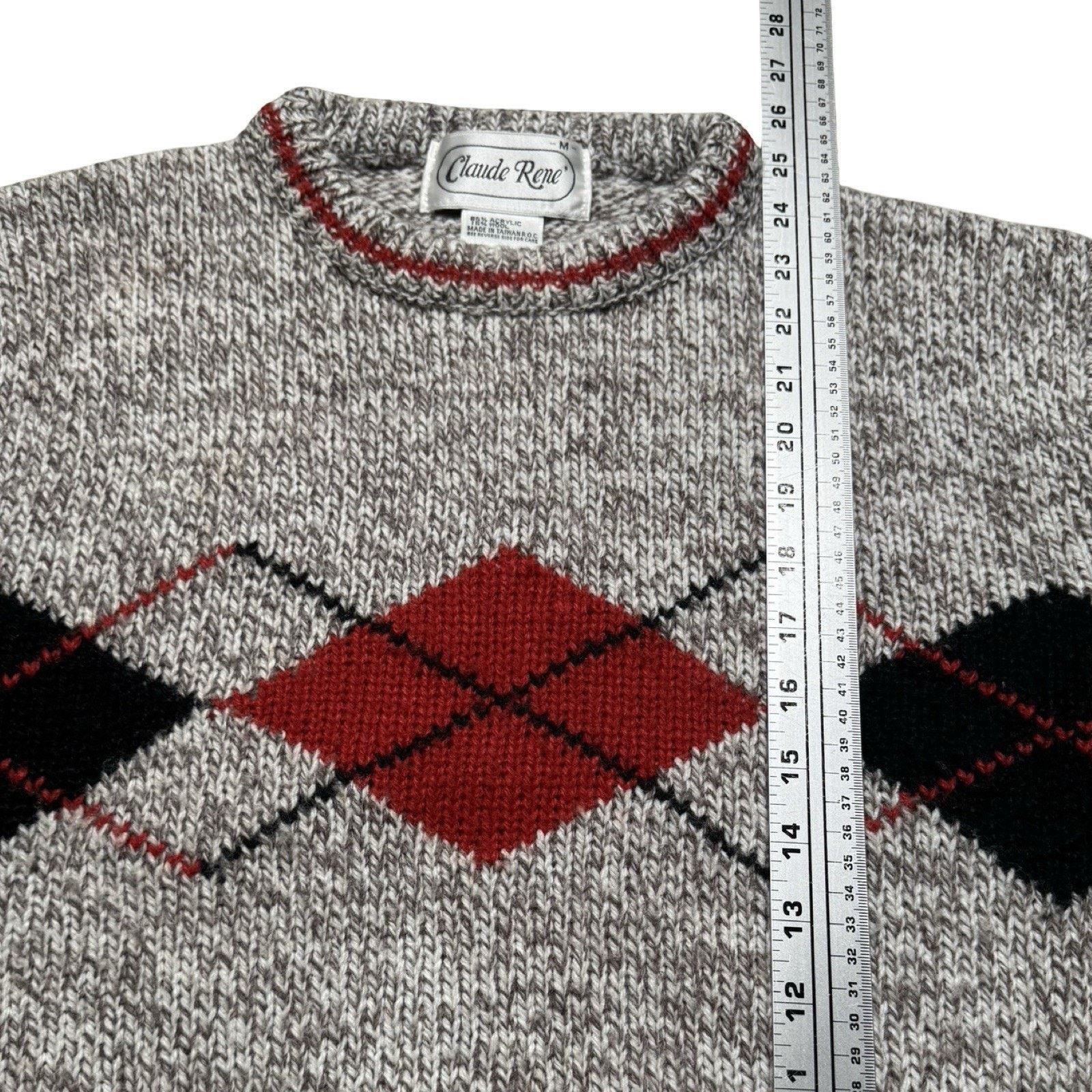 Vintage Vintage Claude Rene Argyle Sweater Knit Red Grey Women's M Size M / US 6-8 / IT 42-44 - 6 Thumbnail