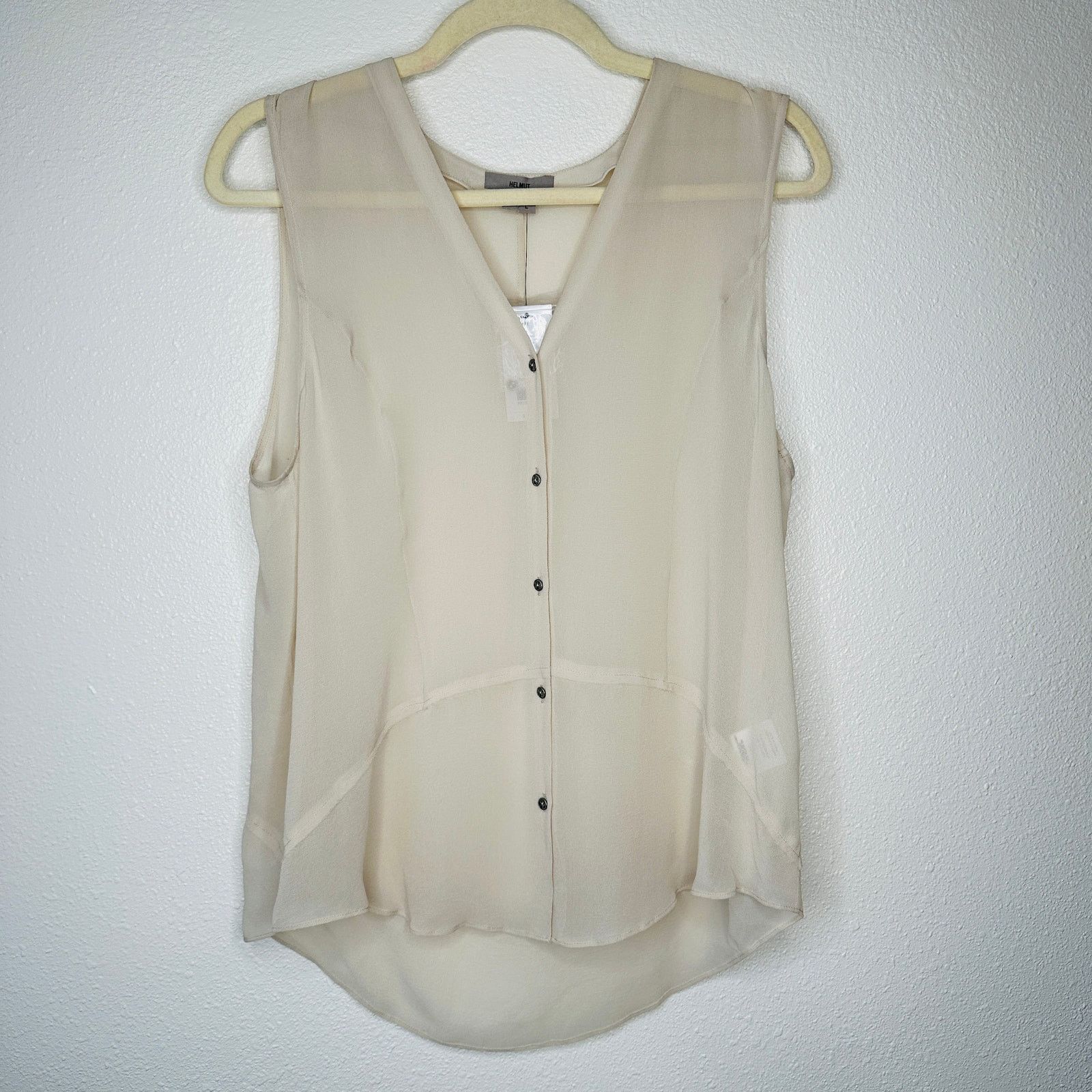Other NWT Helmut Ghost 100% Sheer Silk in Salt V-Neck Blouse L Size L / US 10 / IT 46 - 1 Thumbnail