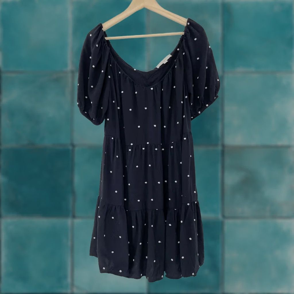 Loft Output: Loft Tiered Black White Embroidered Polka Dot Puff Sleeve Swing Dress, M, SU’ 23 Size M / US 6-8 / IT 42-44 - 1 Thumbnail