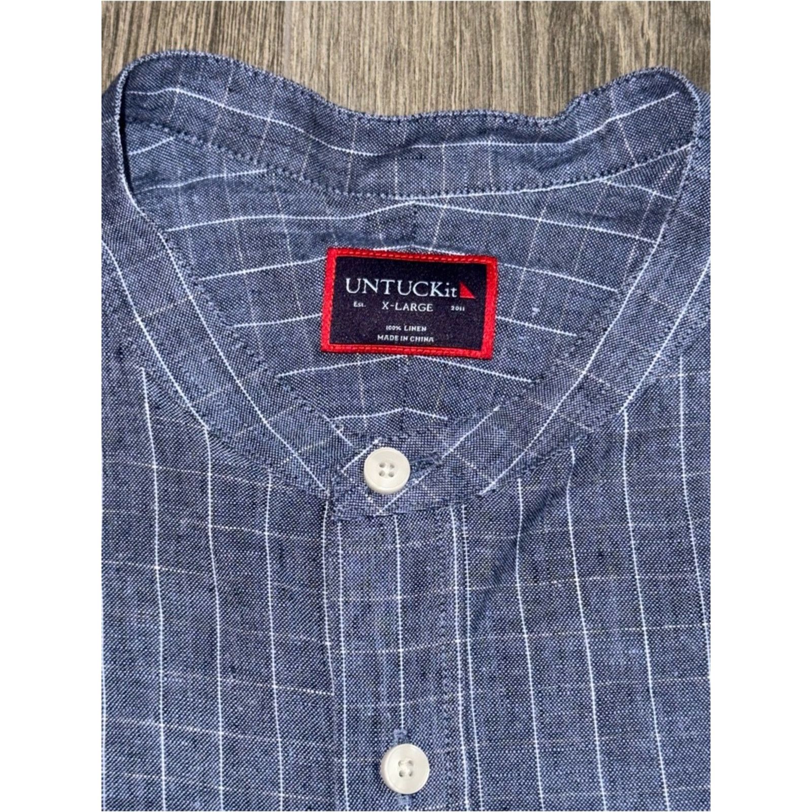 UNTUCKit UNTUCKit Linen Blue Windowpane Button Down Shirt Size XL Size US XL / EU 56 / 4 - 5 Thumbnail