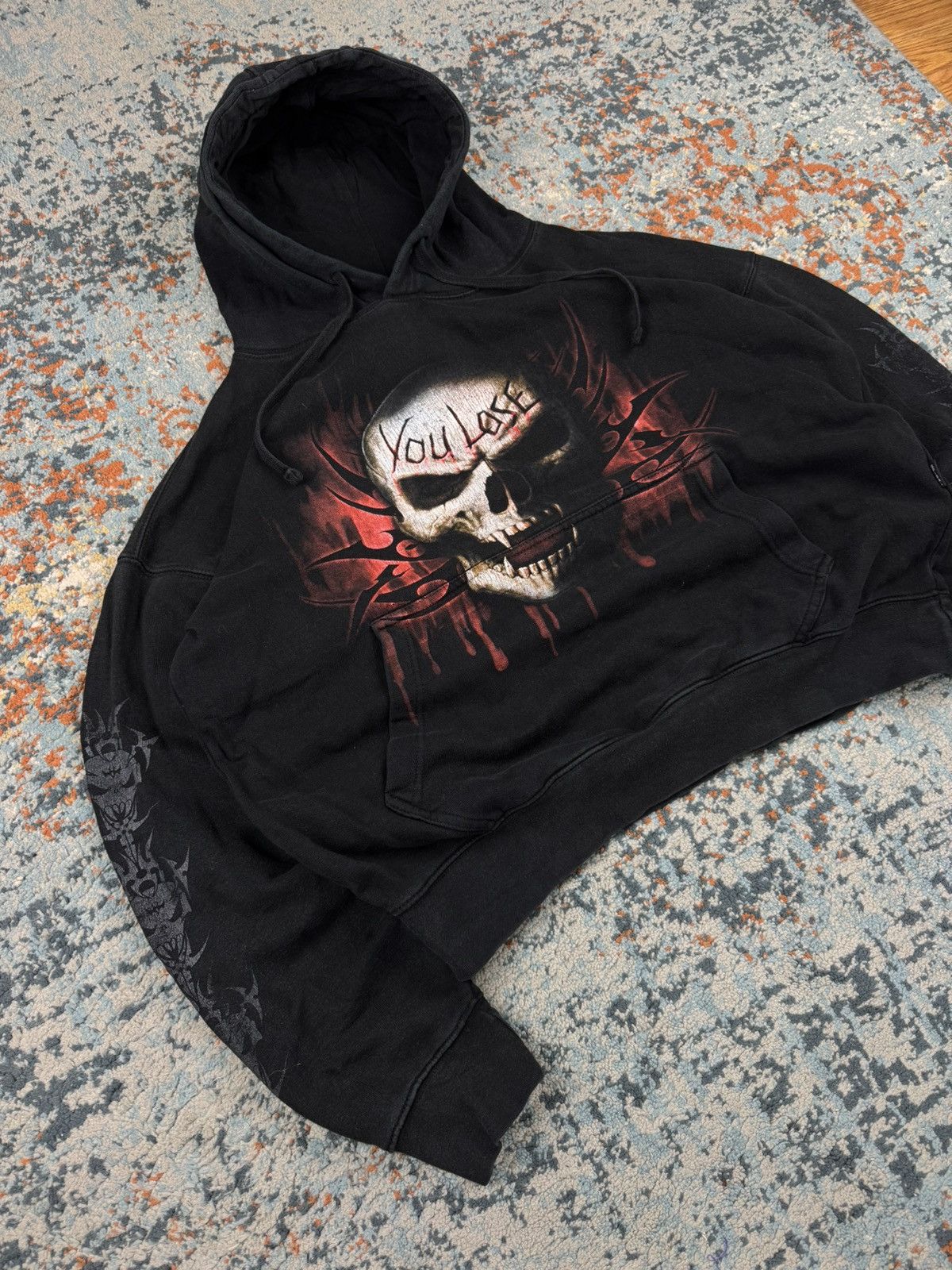 Vintage Vintage Y2K Spiral skull tribal techno rave boxy hoodie 90s Size US XL / EU 56 / 4 - 3 Thumbnail