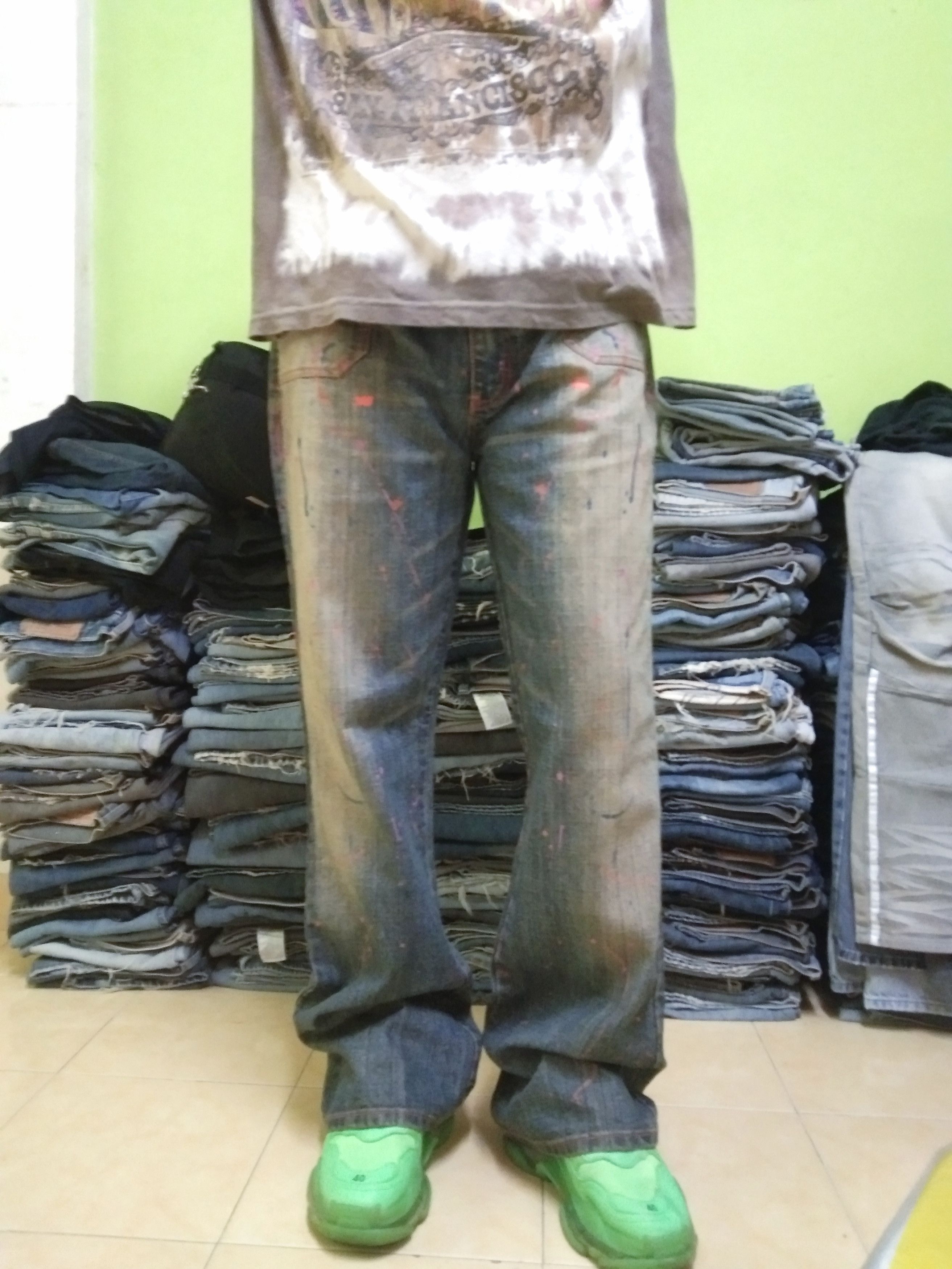 Jean Vintage Mud Wash Paint Splatter Flared Jeans 34x32 Size US 34 / EU 50 - 10 Thumbnail
