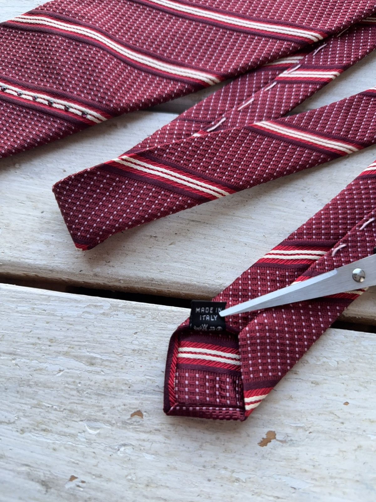 Designer × Swarovski Swarovski Burgundy Striped Tie – 100% Silk Classic Size ONE SIZE - 8 Thumbnail