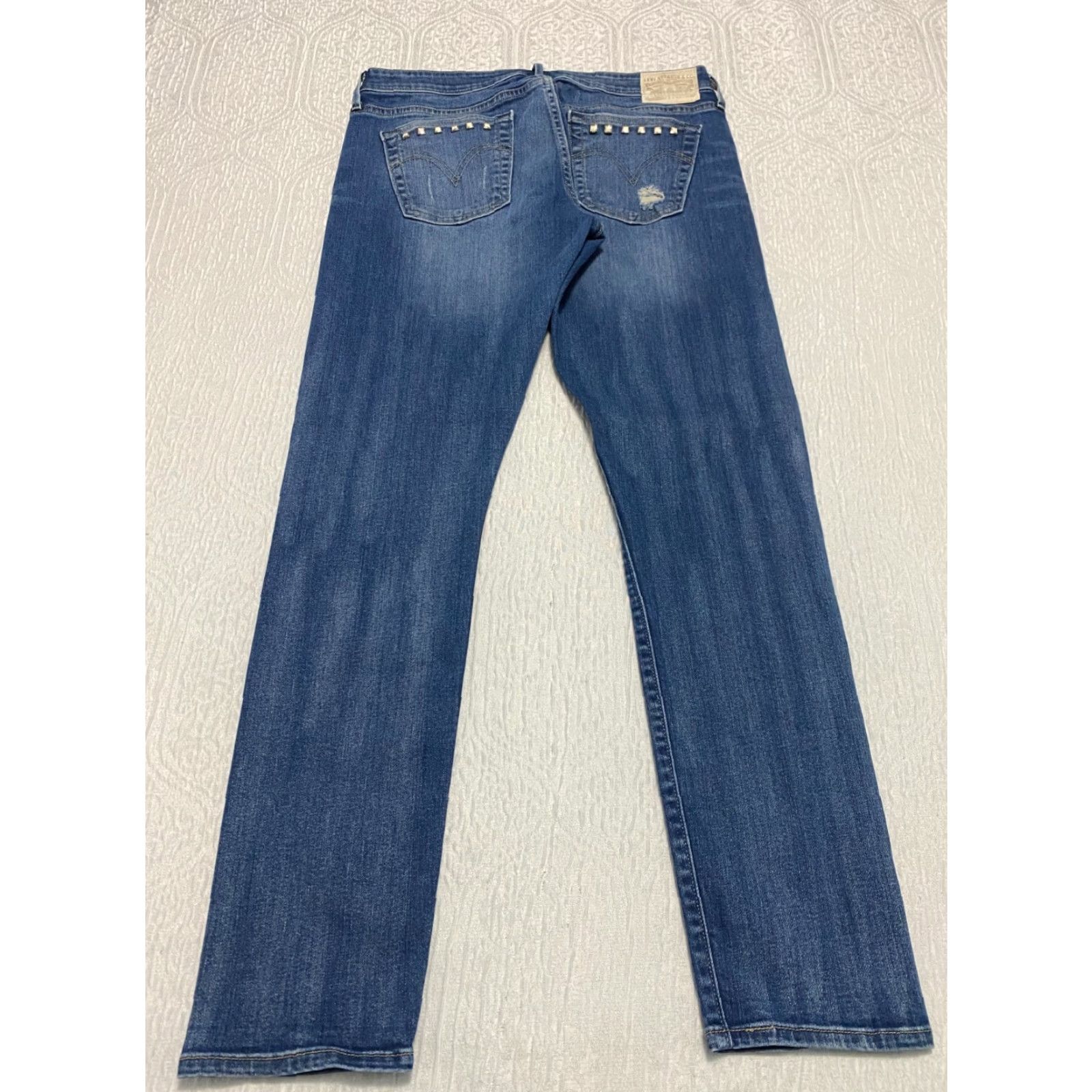 Levi's Levi's Jeans Boyfriend Slim 6 Womens 29x30 Blue Distressed Embellished 5-Pocket Design Denim Cotton Elastane Button Zip Mid Rise Men/Women? Size 29" - 2 Thumbnail