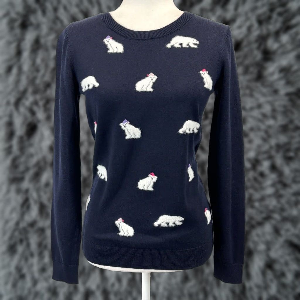 Talbots Talbots Women's Navy Blue Fine Knit Polar Bear Sweater XS Crew Neck Pullover Size XS / US 0-2 / IT 36-38 - 1 Thumbnail
