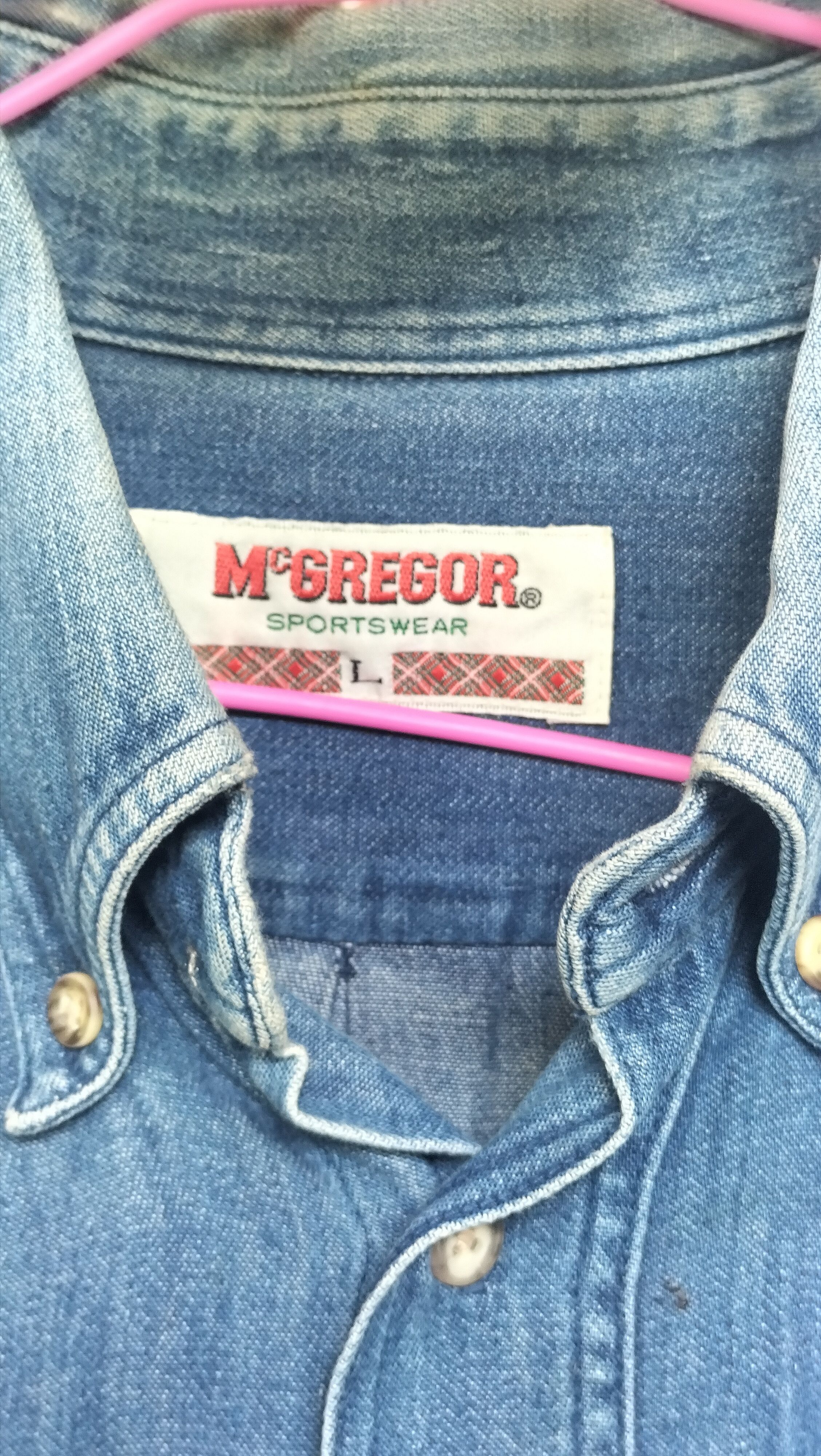 McGregor Vintage 90s Mc Gregor No 8 Sportswear Workwear Denim shirt Size US L / EU 52-54 / 3 - 2 Thumbnail