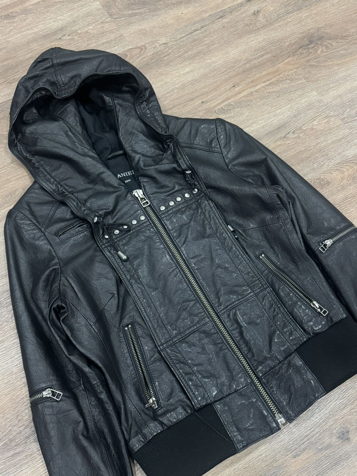 Danier Rare Danier Archive Studded Leather Biker Jacket with Hood Size XS / US 0-2 / IT 36-38 - 4 Thumbnail