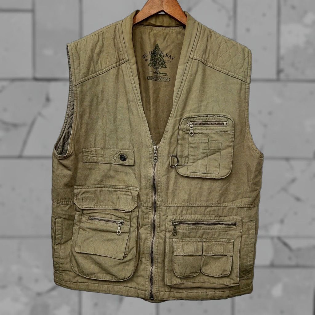 Vintage St Johns Bay Rugged Canvas Safari Hunting Beige Vest Mens Size L Size US L / EU 52-54 / 3 - 1 Thumbnail