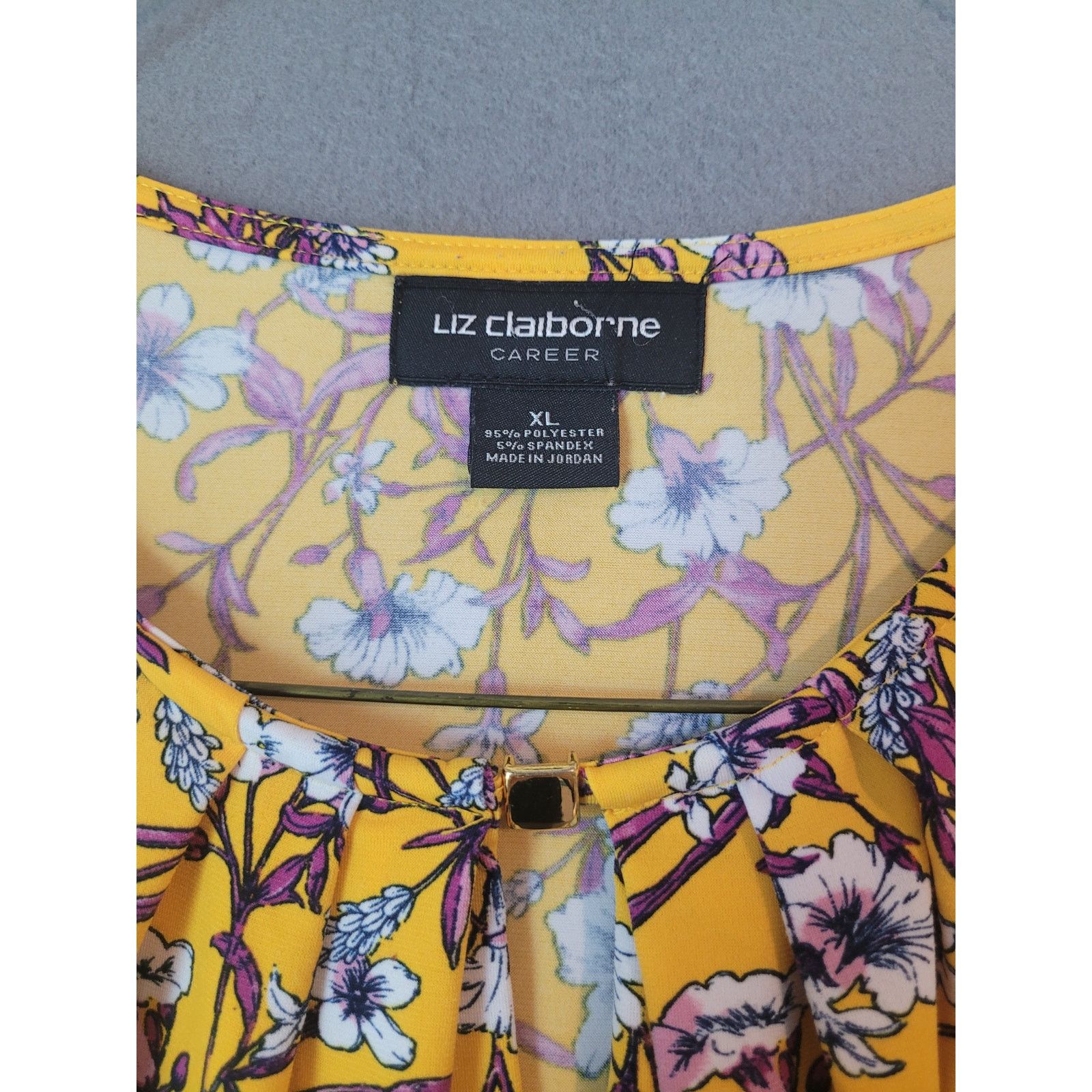 Liz Claiborne Liz Claiborne Yellow Floral Blouse XL Short Sleeve Top Size XL / US 12-14 / IT 48-50 - 5 Thumbnail