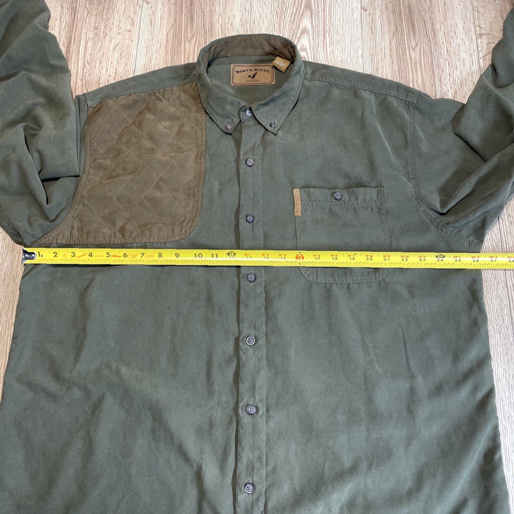 Olive VINTAGE North River Outfitters Shirt Mens XL Olive Green Button Up Elbow Patches Size US XL / EU 56 / 4 - 5 Thumbnail
