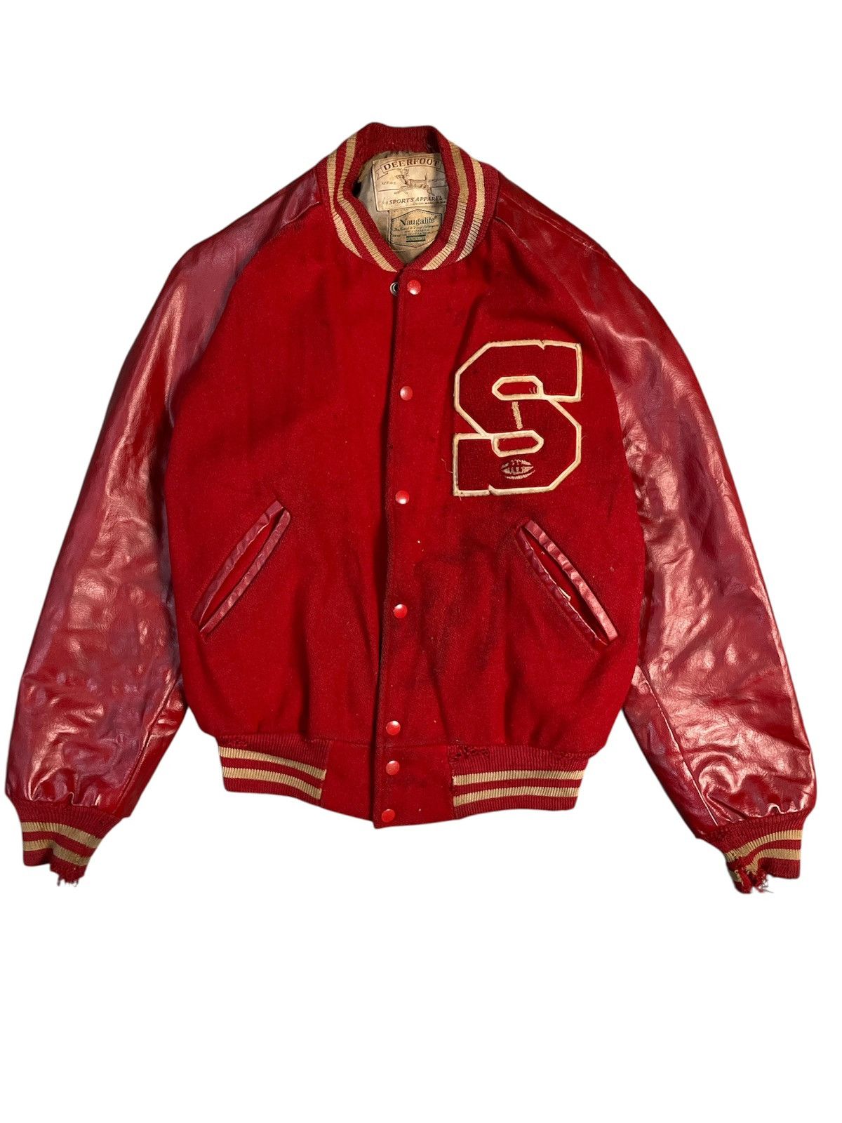 Vintage Rare 1950s Deerfoot Varsity Letterman Jacket Wool Naugahyde Size US L / EU 52-54 / 3 - 1 Thumbnail