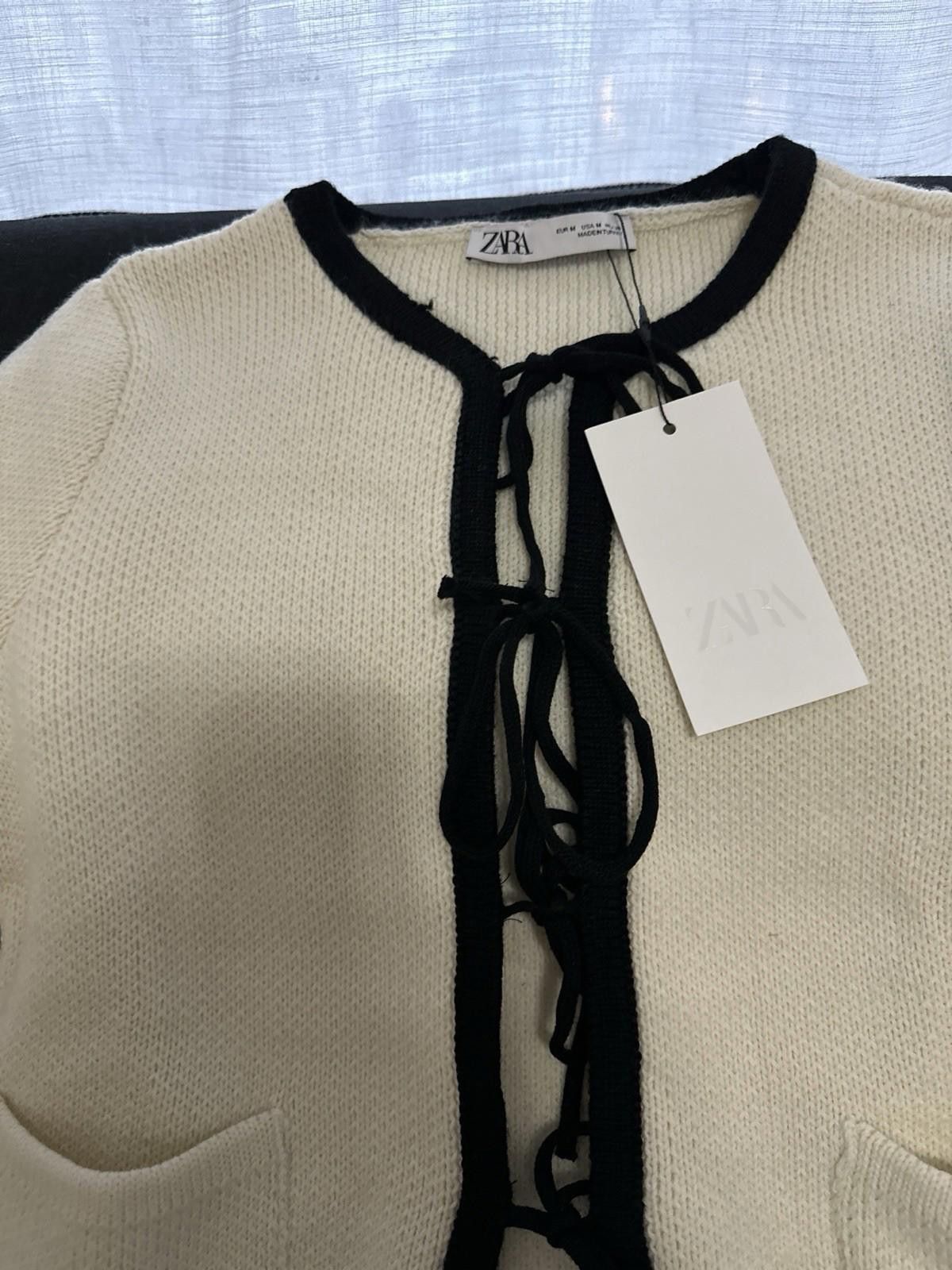 Zara Zara Cream Cardigan With Black Ties Size M / US 6-8 / IT 42-44 - 4 Thumbnail