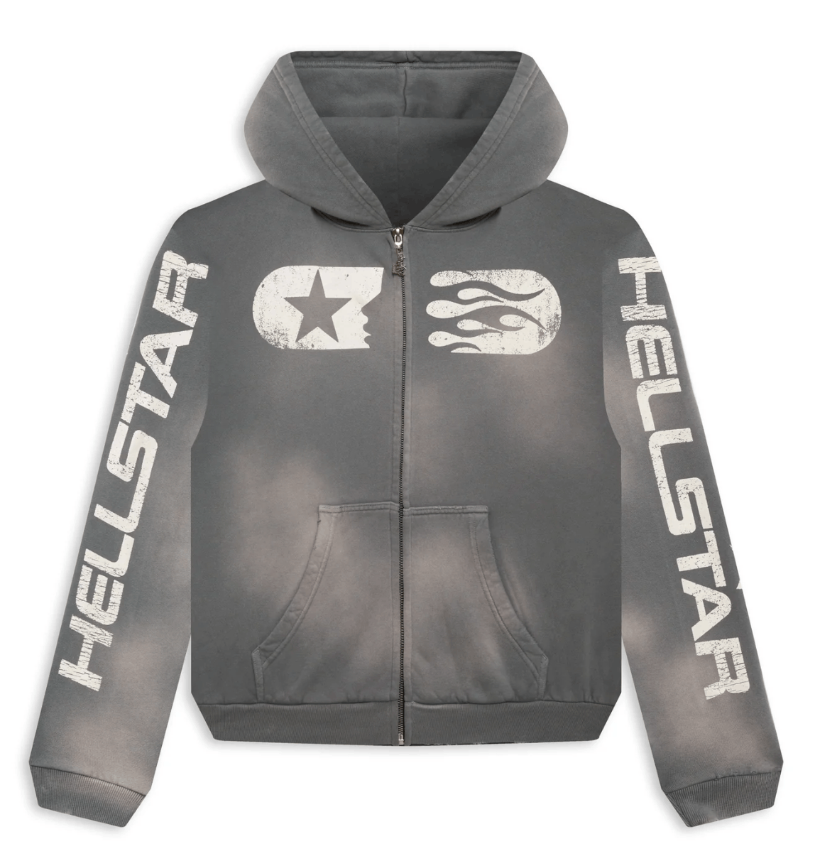HELLSTAR Logo Zip Up Hooded Sweatshirt Grey | Grailed