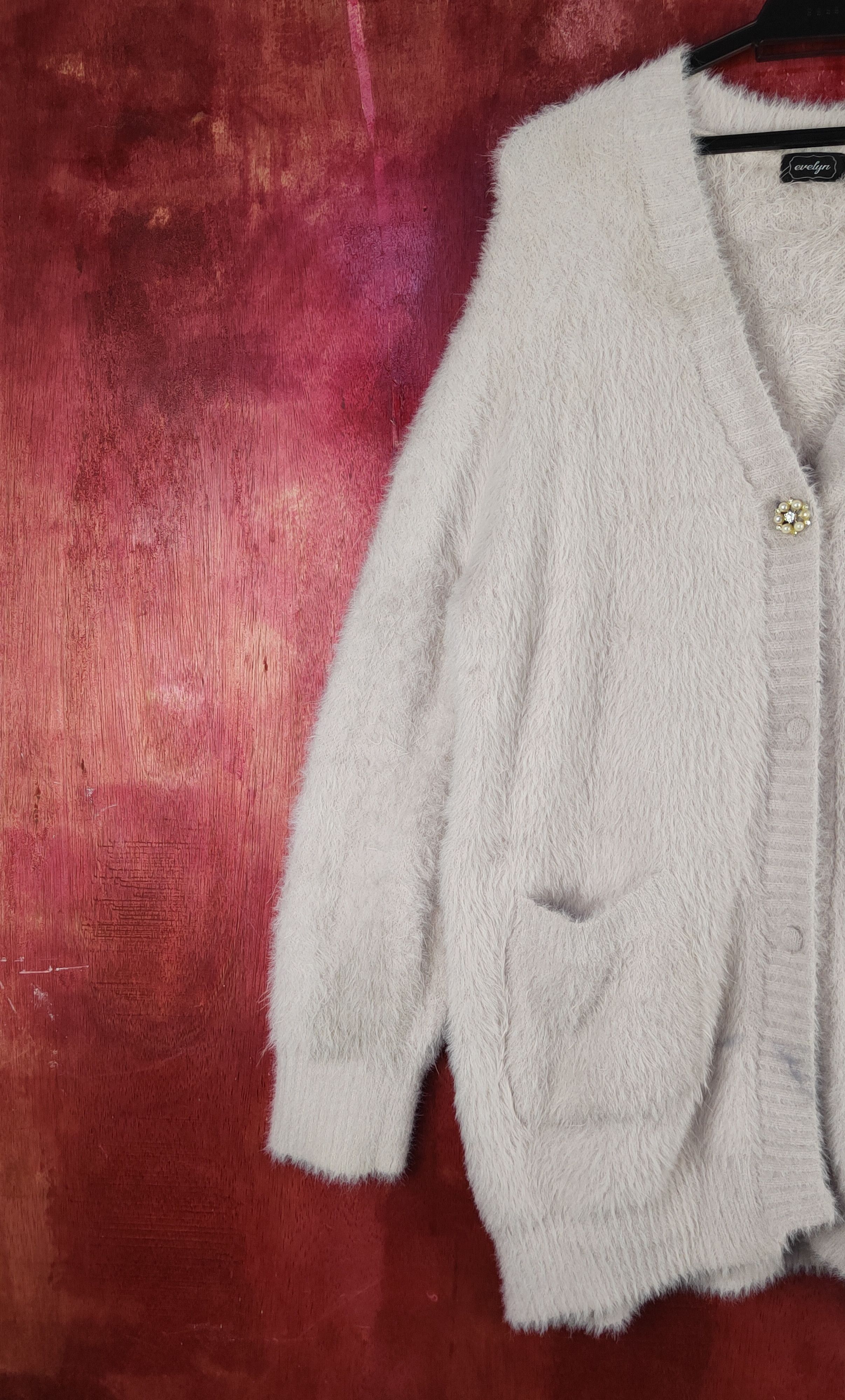 Homespun Knitwear Evelyn Beige Fur Mohair Knitwear Cardigan #S2282 Size L / US 10 / IT 46 - 4 Thumbnail