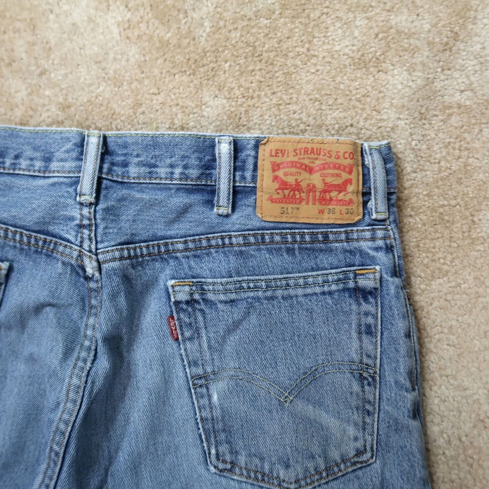 Levi's Levi's 517 Boot Cut Jeans Men's 36x30 Blue Denim Cowboy Western Distressed 5-Pocket Regular Rise Low Inches Jeans Mens Blue 517 Boot Cut Size US 36 / EU 52 - 7 Thumbnail