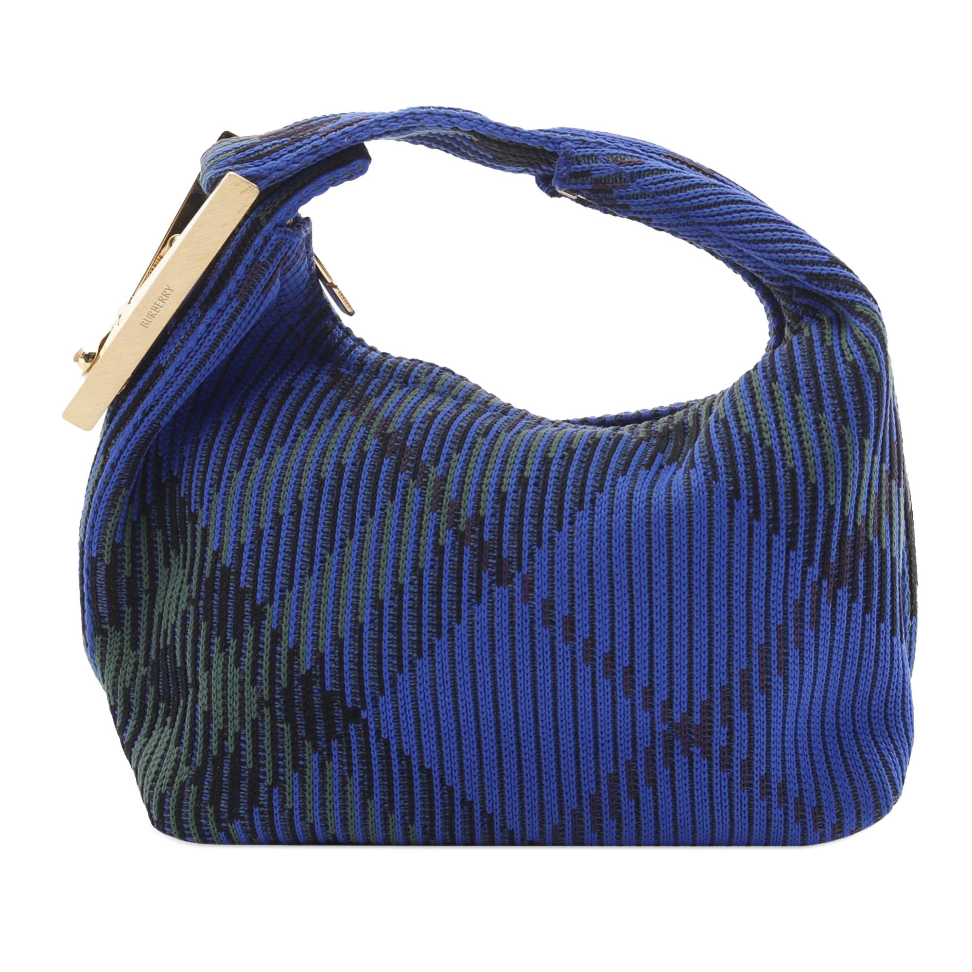 Burberry Mini Nova Check Knit Peg Duffle Bag in Blue, Women's