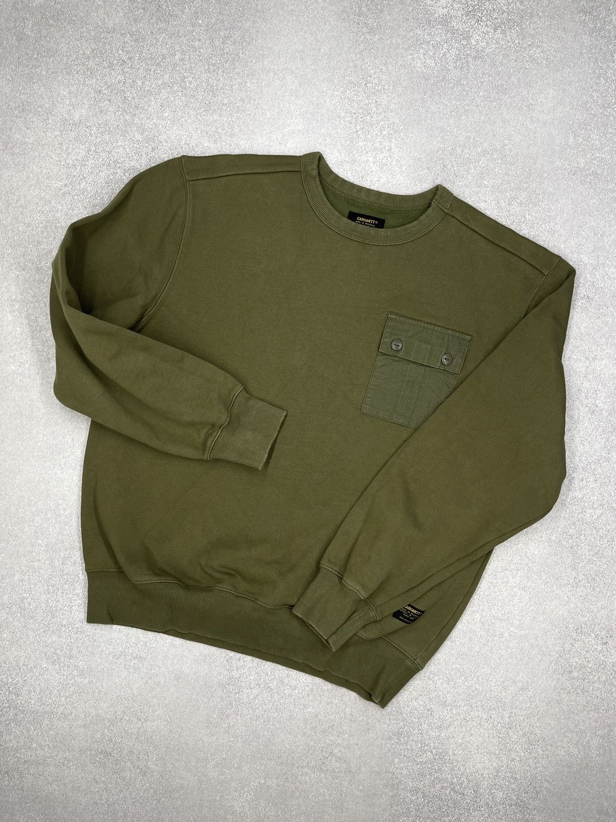 Mens Carhartt Military Pocket Sweatshirt Khaki Y2K
