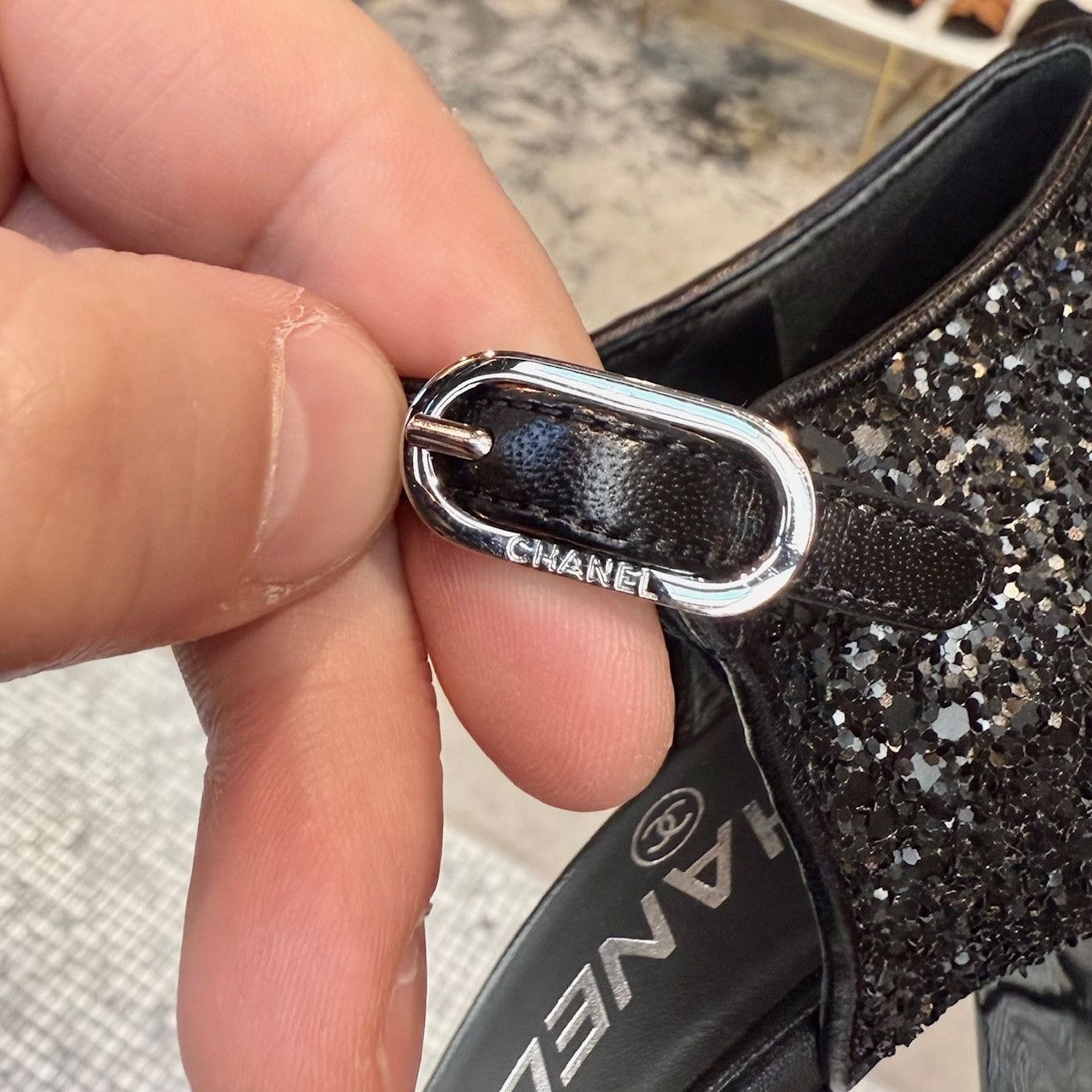 Chanel Chanel 2021 Black Glitter Platform Peep Toe Pumps Size US 8.5 / IT 38.5 - 15 Thumbnail
