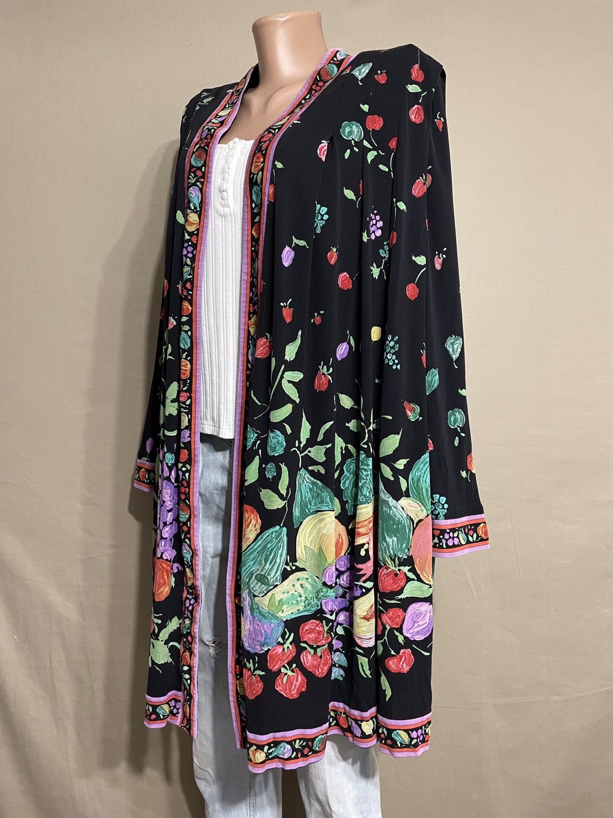 Leonard Paris × Vintage LEONARD Paris Vintage 90s Silk Fruit Print Kimono Dress Size ONE SIZE - 1 Thumbnail
