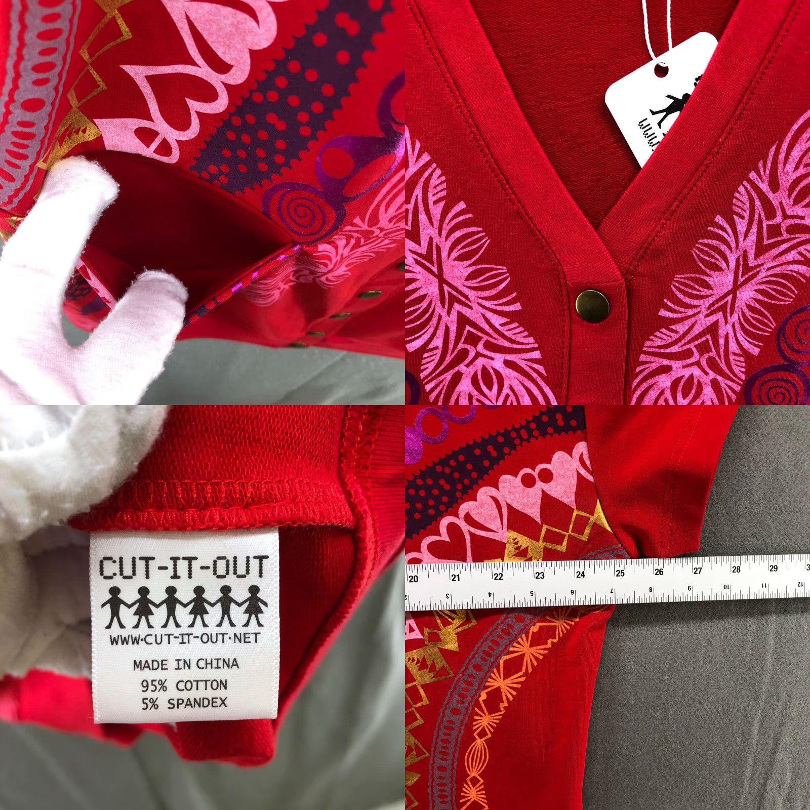 Vintage VINTAGE Cut It Out Cardigan Womens S Heart Print Boho Cotton Stretch Short Sleeve V-Neck Red Size S / US 4 / IT 40 - 8 Thumbnail