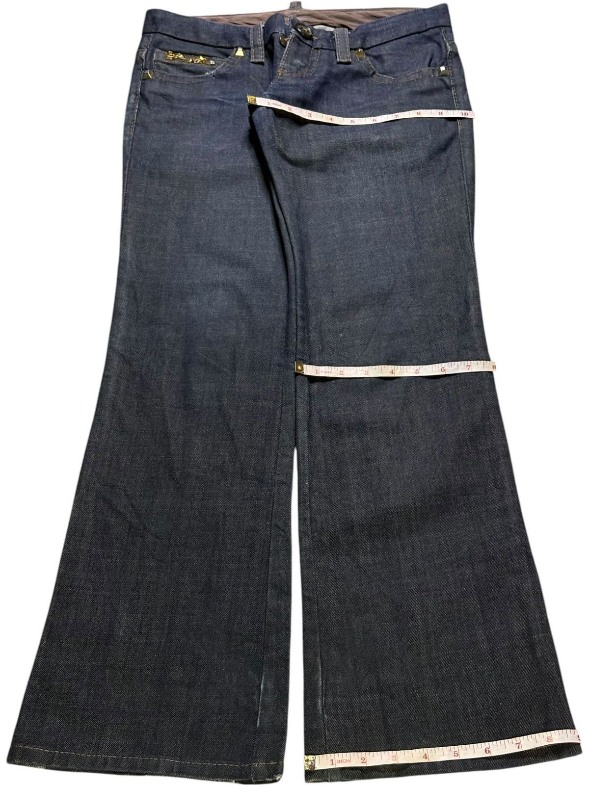 Dsquared2 Vintage Italian Dsquared2 Mud Wash Studded Flare Jeans Size US 30 / EU 46 - 13 Thumbnail