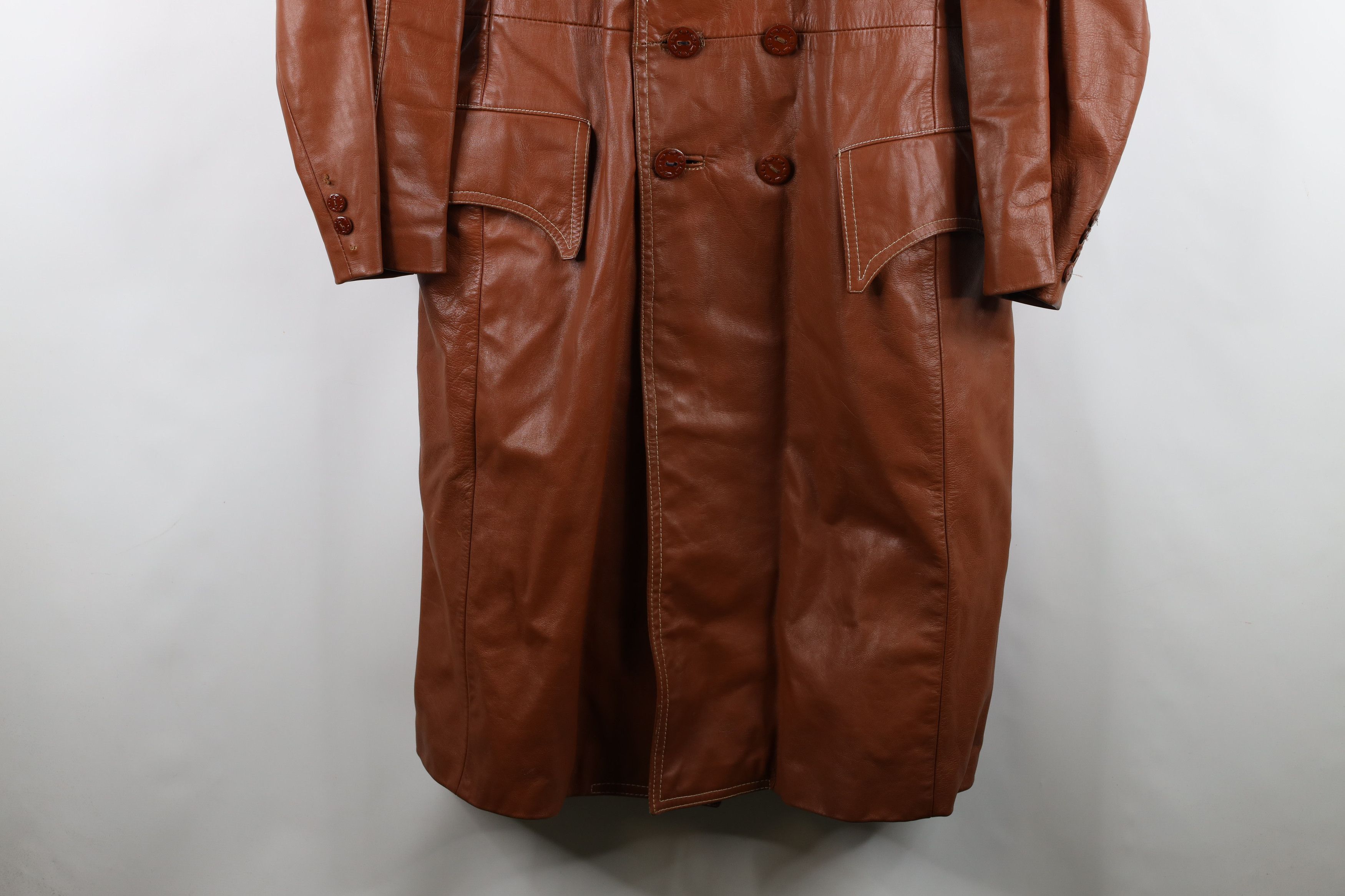 Vintage Vintage 60s 70s Streetwear Trim Leather Trench Coat Jacket Size US XL / EU 56 / 4 - 3 Thumbnail