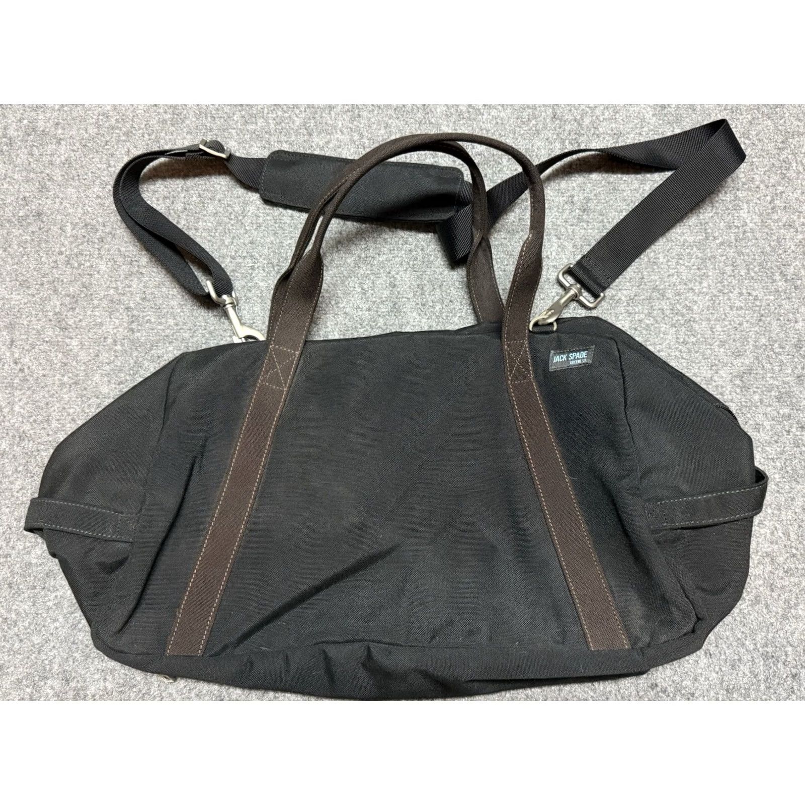 Vintage JACK SPADE Duffle Bag Black Medium Canvas Overnight Weekend Luggage Classic Size ONE SIZE - 2 Thumbnail