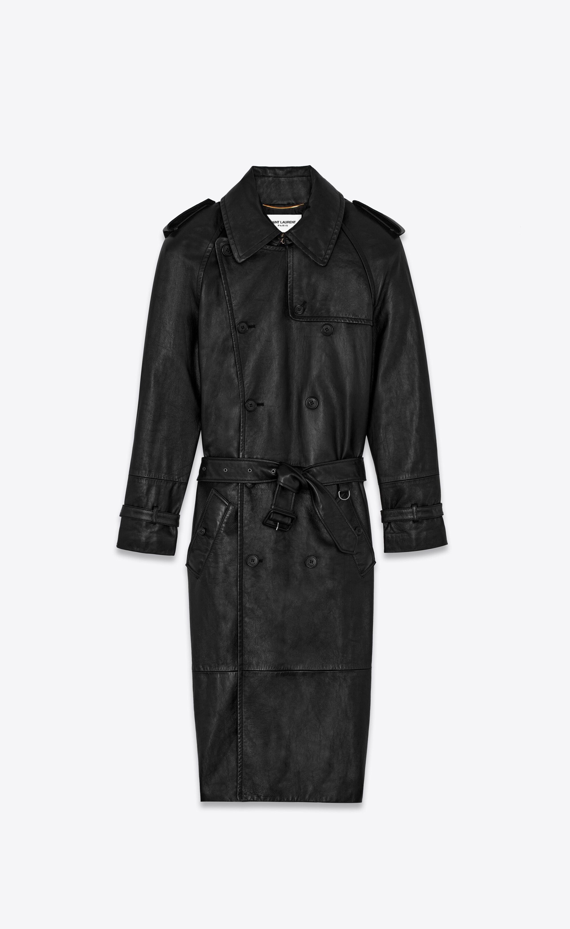 Saint Laurent Paris o1s1wg110225 713704 Trench Coat in Drummed Lambskin in Black Size XS / US 0-2 / IT 36-38 - 3 Thumbnail
