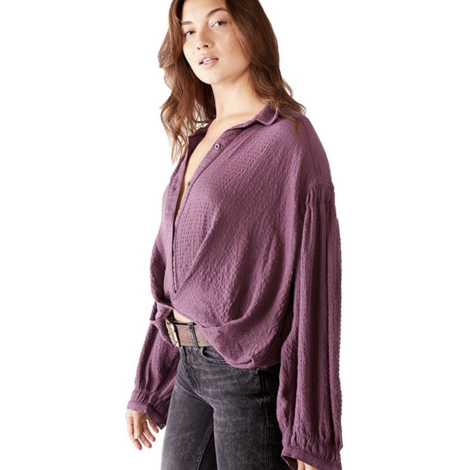 Free People Free People Rockaway Solid Top Purple Dusk M A002093 Size M / US 6-8 / IT 42-44 - 3 Thumbnail