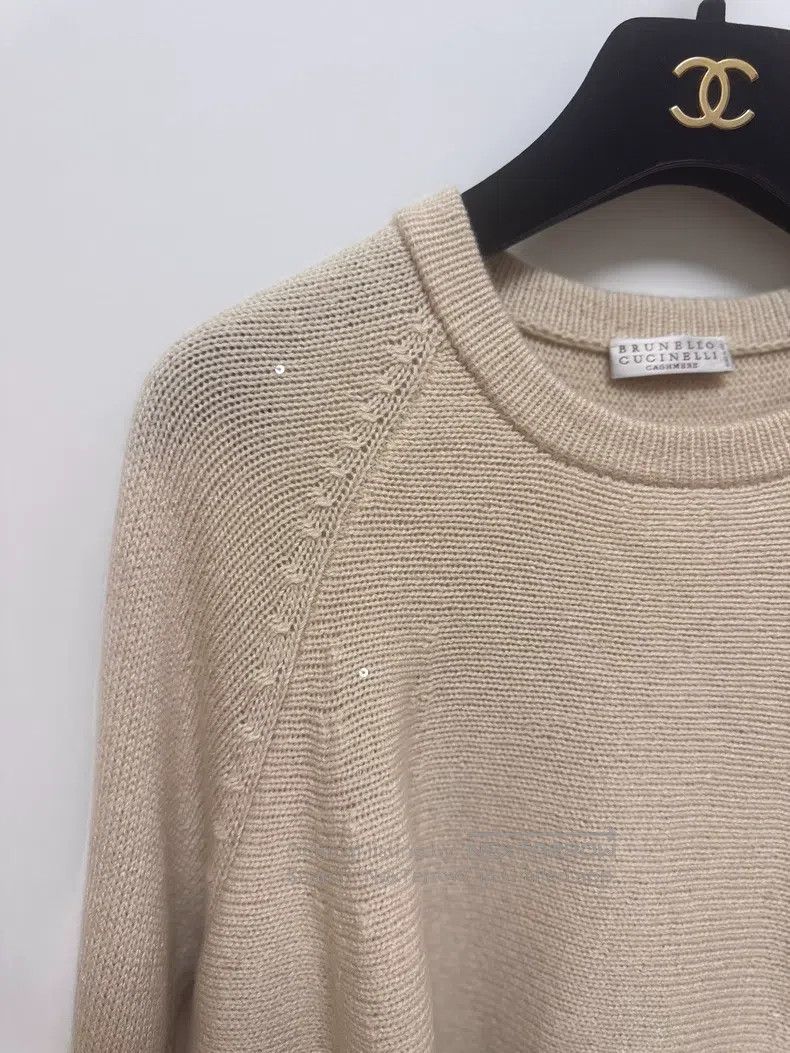 Brunello Cucinelli Brunello Cucinelli Beige Cashmere Sequin Knit Top Size S / US 4 / IT 40 - 3 Thumbnail
