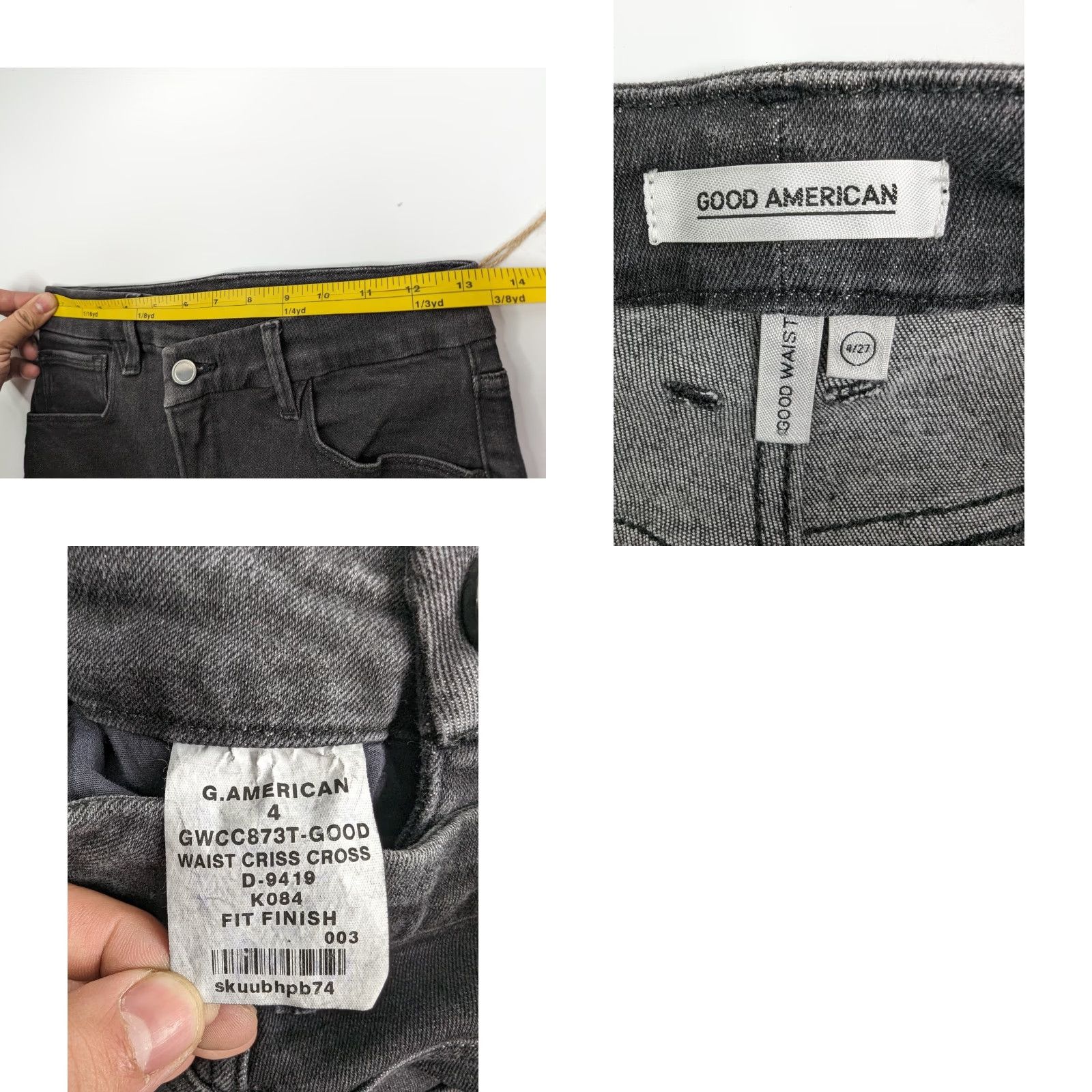 Good American Good American Good Waist Criss-Cross Faded Black Jeans Size 27 GWCC873T Women Skinny Regular 27 Black 4/ GWCC873T Size 27" / US 4 / IT 40 - 8 Thumbnail