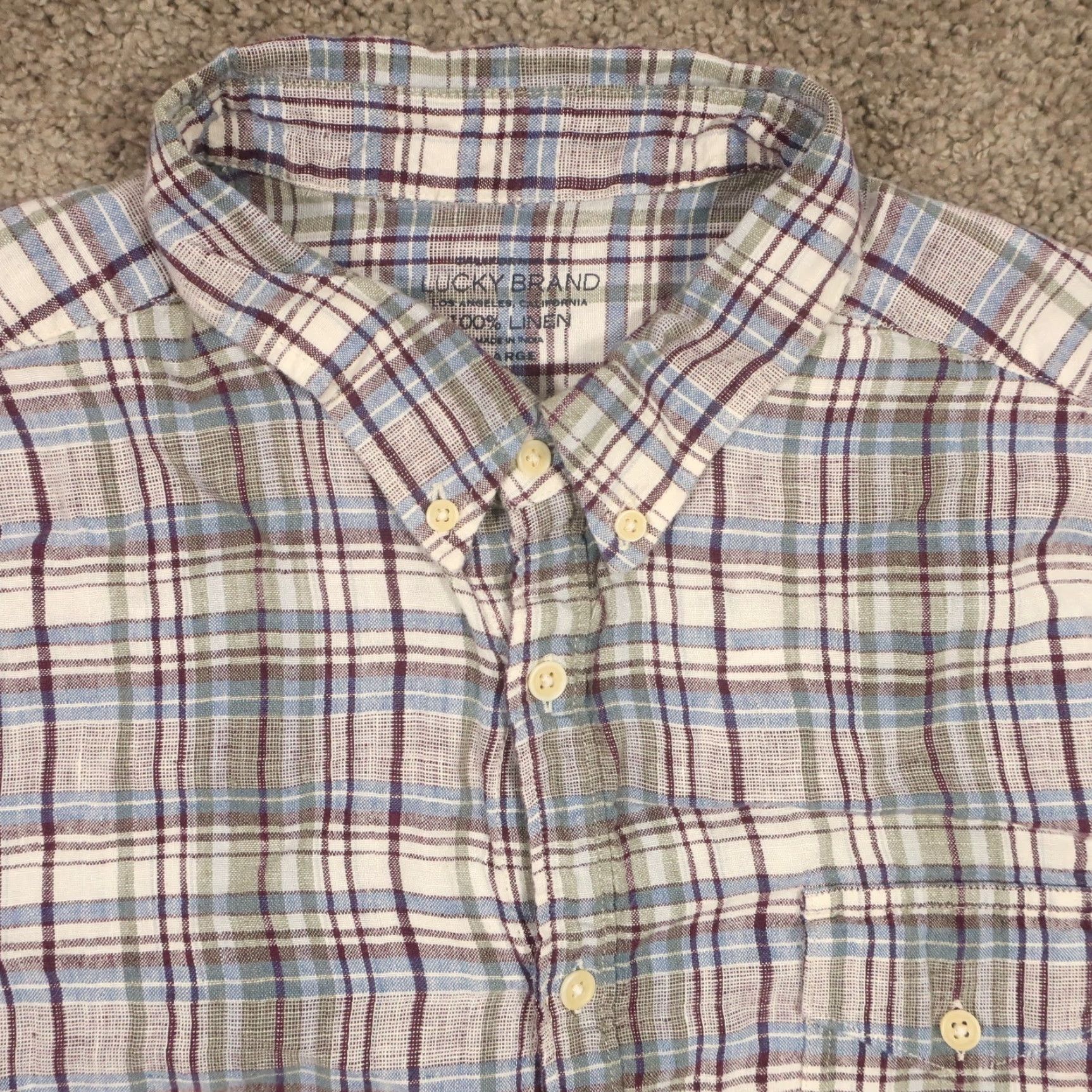 Lucky Brand Lucky Brand Linen Shirt Mens L Multicolor Plaid Button Up Long Sleeve EUC Size US L / EU 52-54 / 3 - 3 Thumbnail