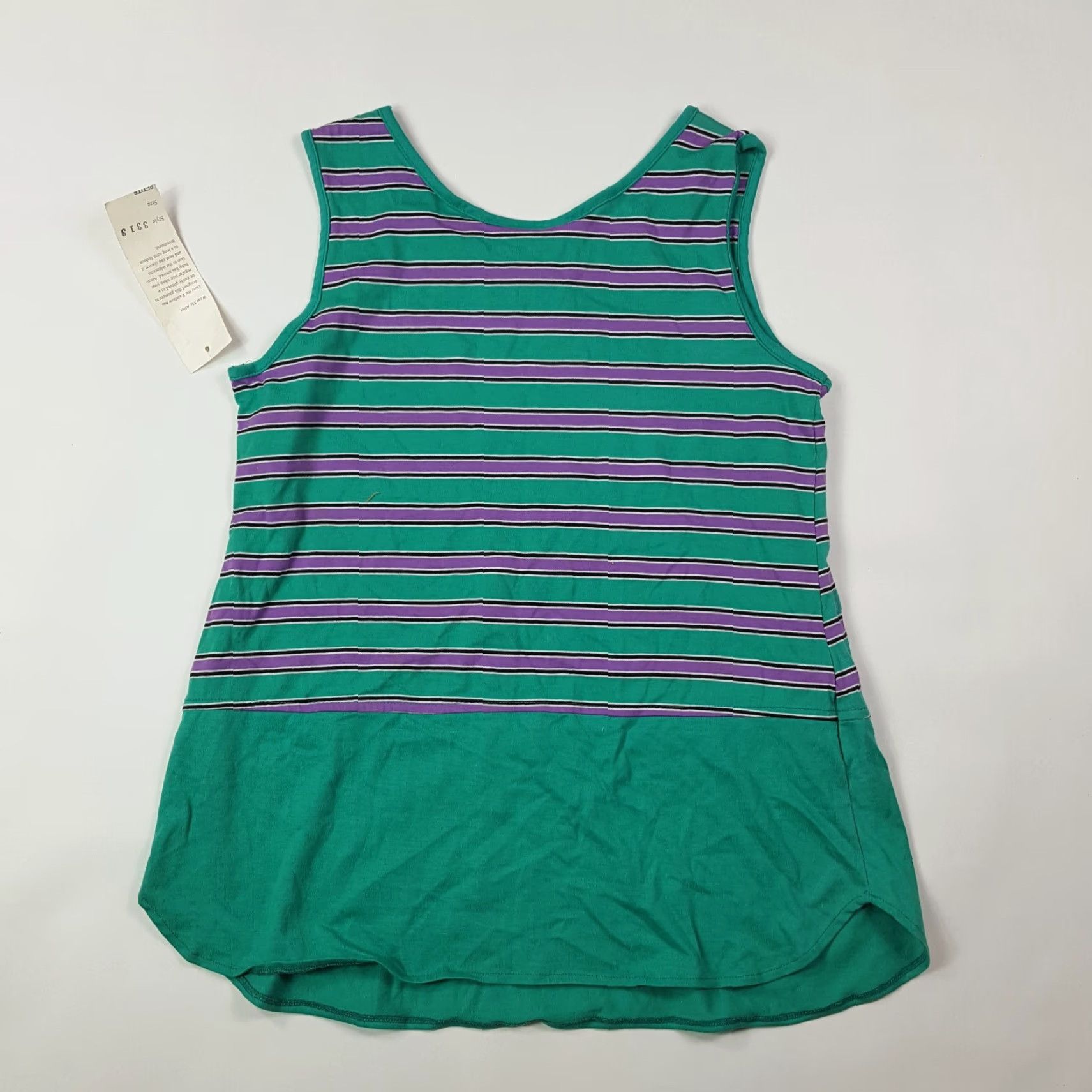 Vintage VINTAGE Over the Rainbow Womens Petite Sleeveless Tank T Shirt Top 80s Striped Crew Neck Cotton Summer Casual Size S / US 4 / IT 40 - 3 Thumbnail