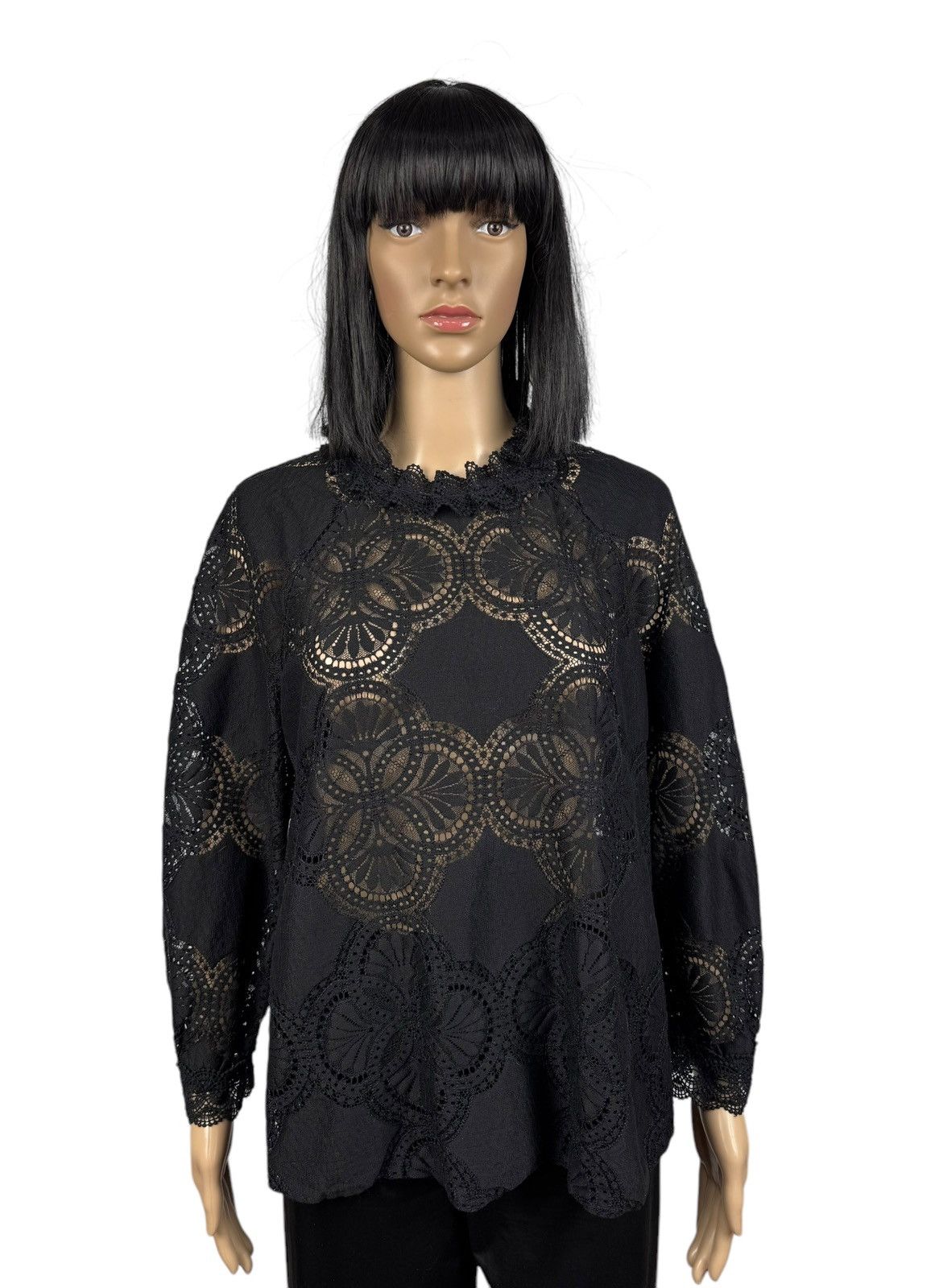 Sezane Sezane Lace Pattern Mock Neck Blouse Cotton size 44 Size L / US 10 / IT 46 - 1 Thumbnail