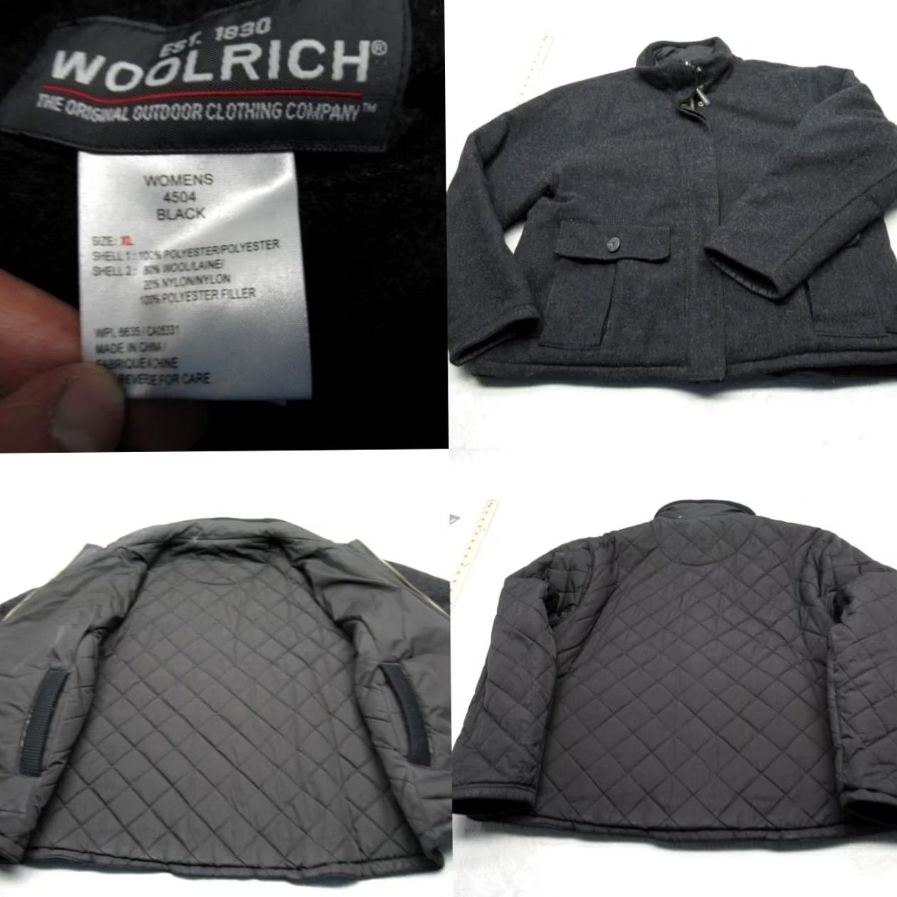 Vintage Woolrich Jacket Womens XL Black Wool Blend Full Zip Quilted Reversible Puff Size XL / US 12-14 / IT 48-50 - 2 Thumbnail