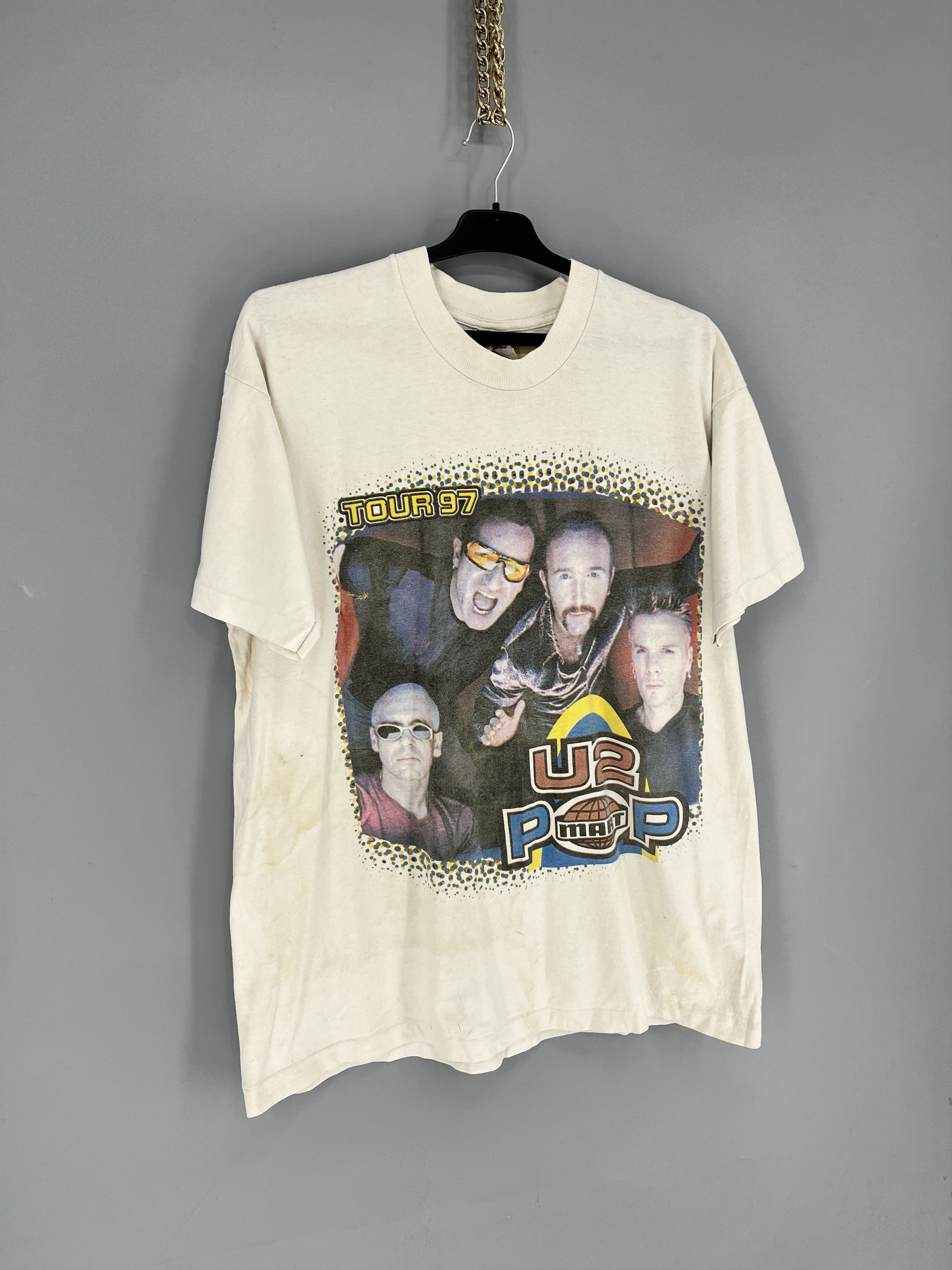 Band Tees Vintage U2 Pop Mart Concert Shirt Rock Band White Cotton 90s Size US XL / EU 56 / 4 - 2 Thumbnail