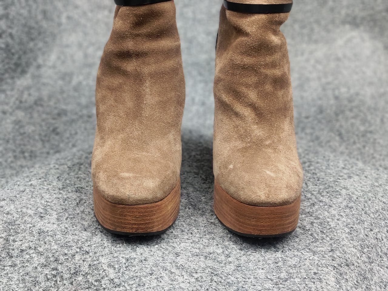 Chloé Marron Suede Beige Wedge Wooden Platform Heel Boots